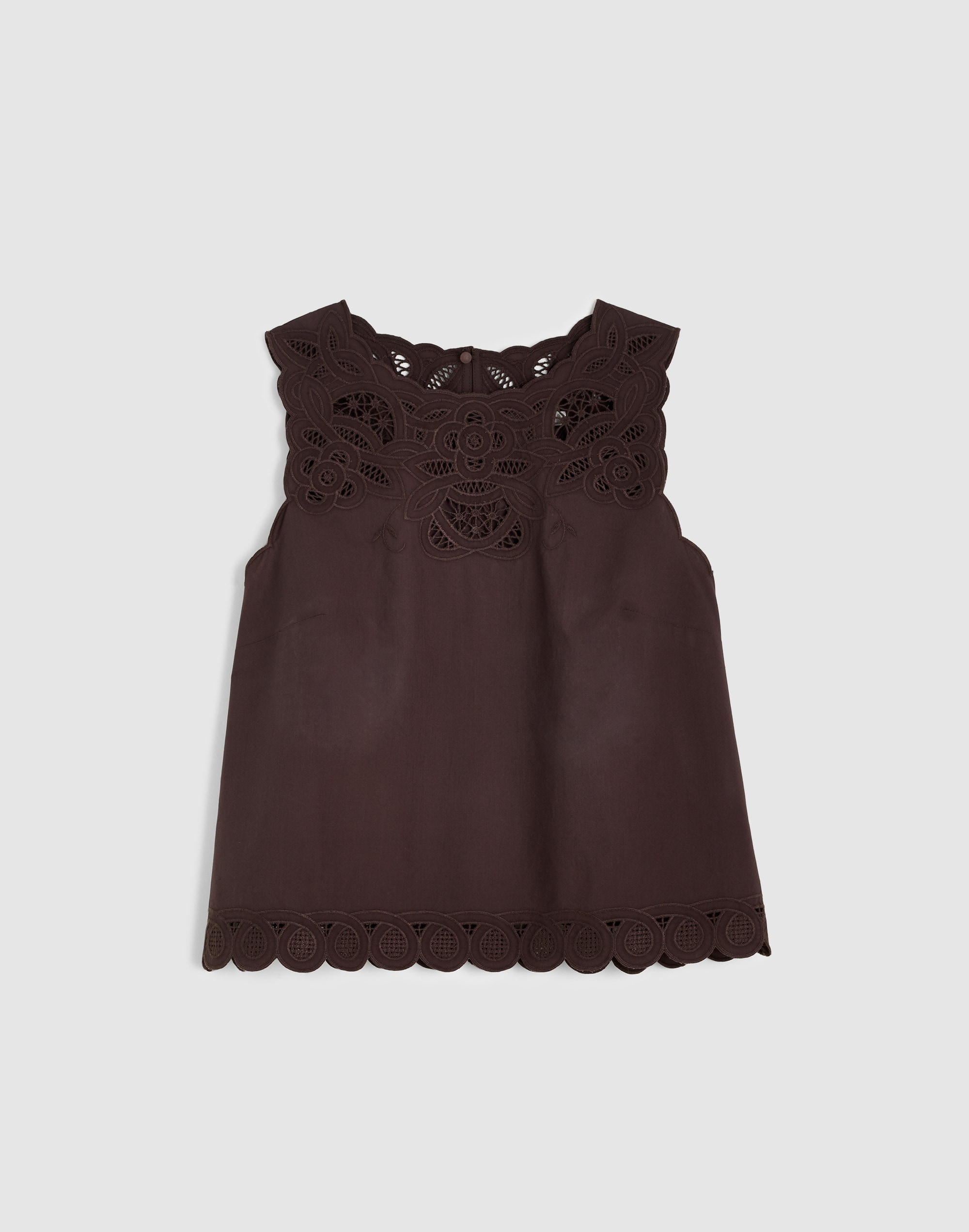 Embroidered Shell Top in Poplin