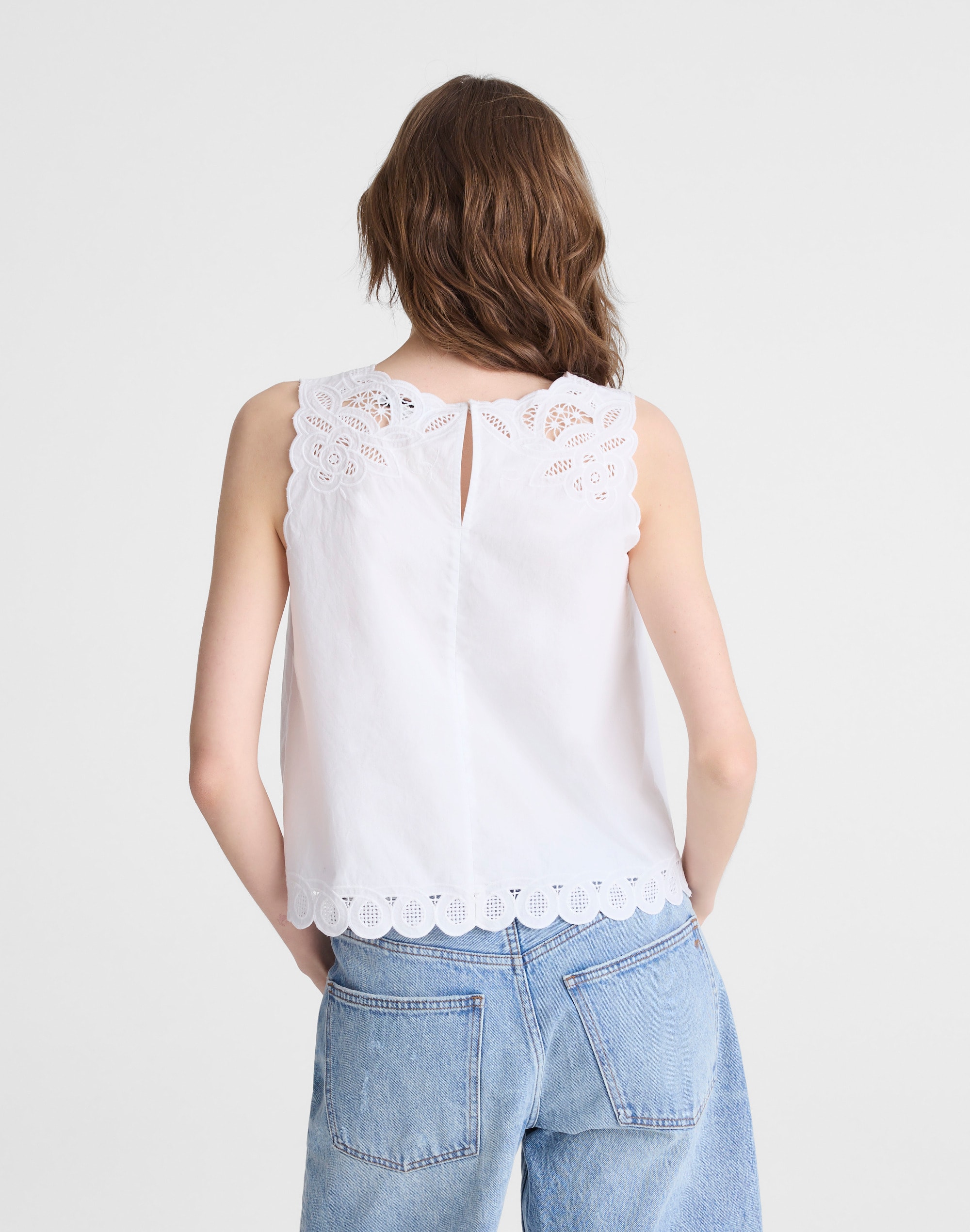Embroidered Shell Top in Poplin