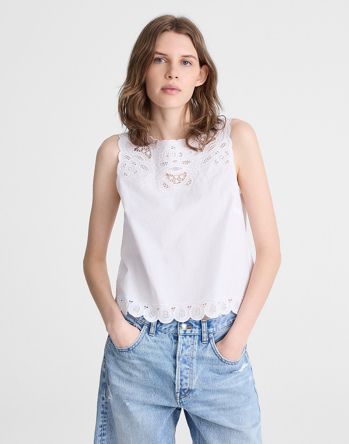 Embroidered Shell Top in Poplin