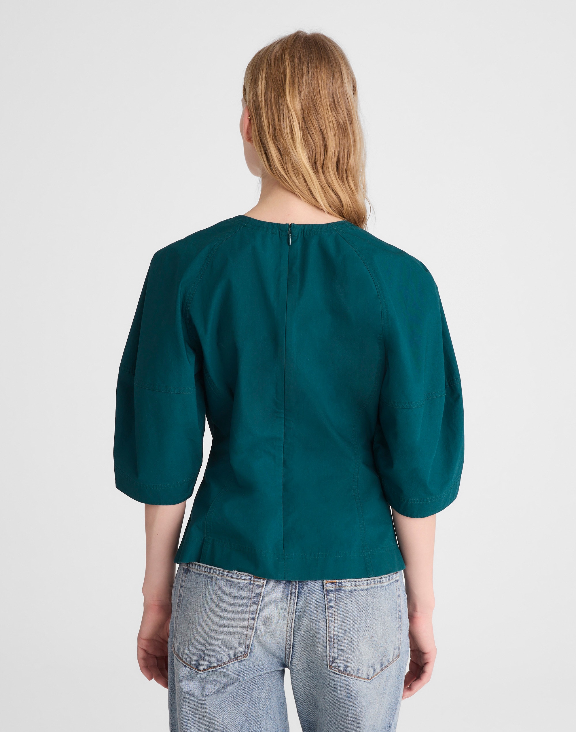 Sculptural V-Neck Top in Poplin