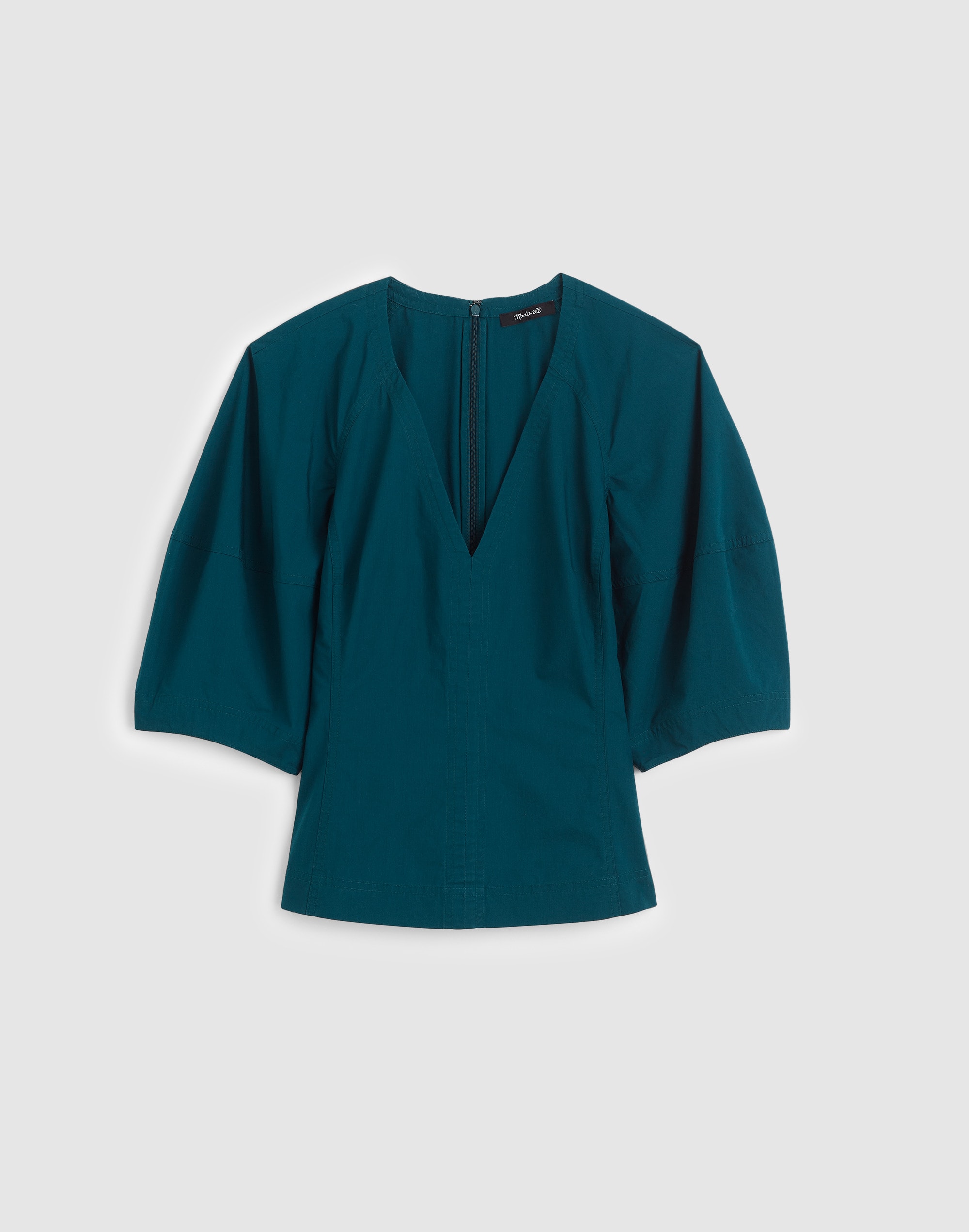 Sculptural V-Neck Top in Poplin