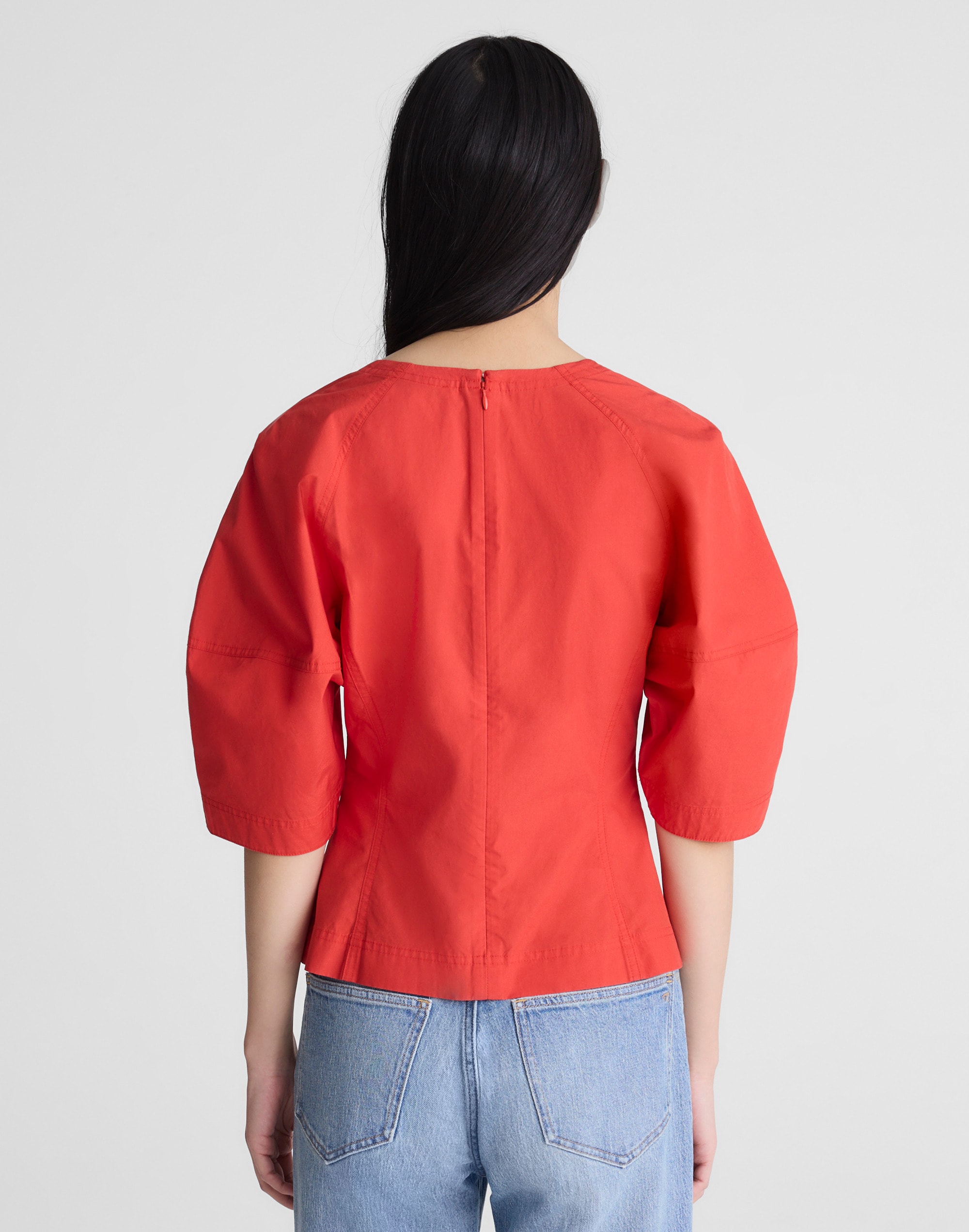 Sculptural V-Neck Top in Poplin