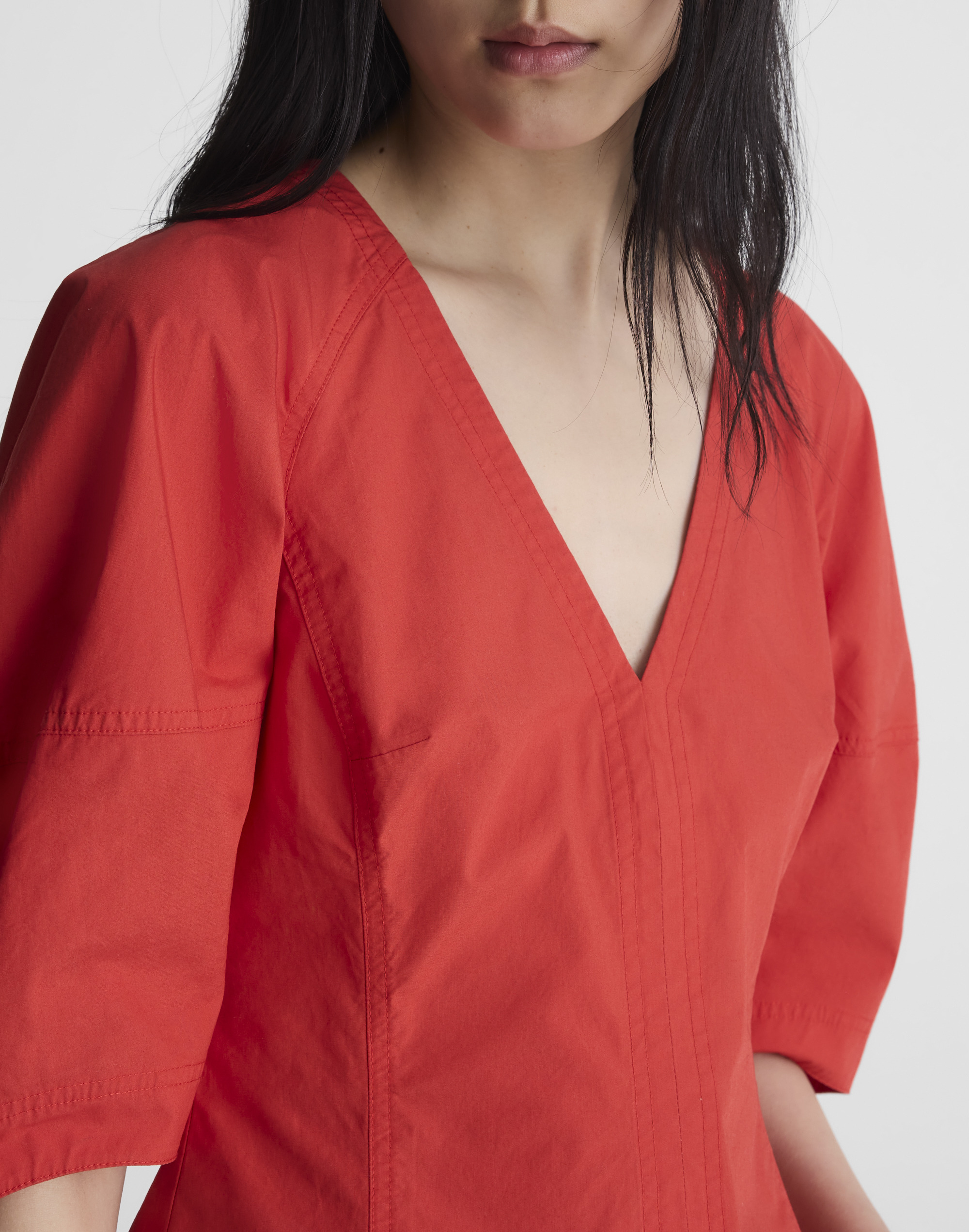 Sculptural V-Neck Top in Poplin