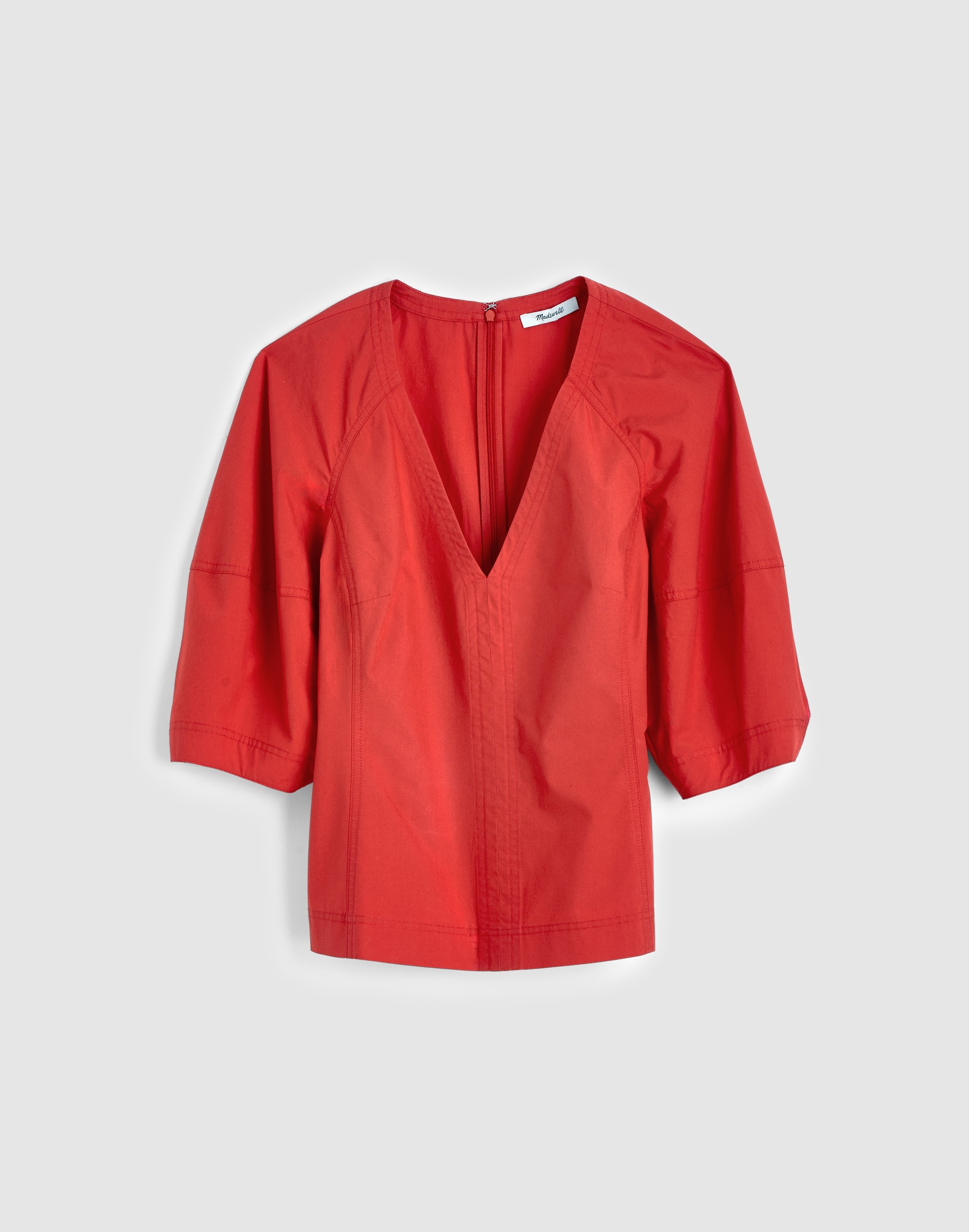 Sculptural V-Neck Top in Poplin