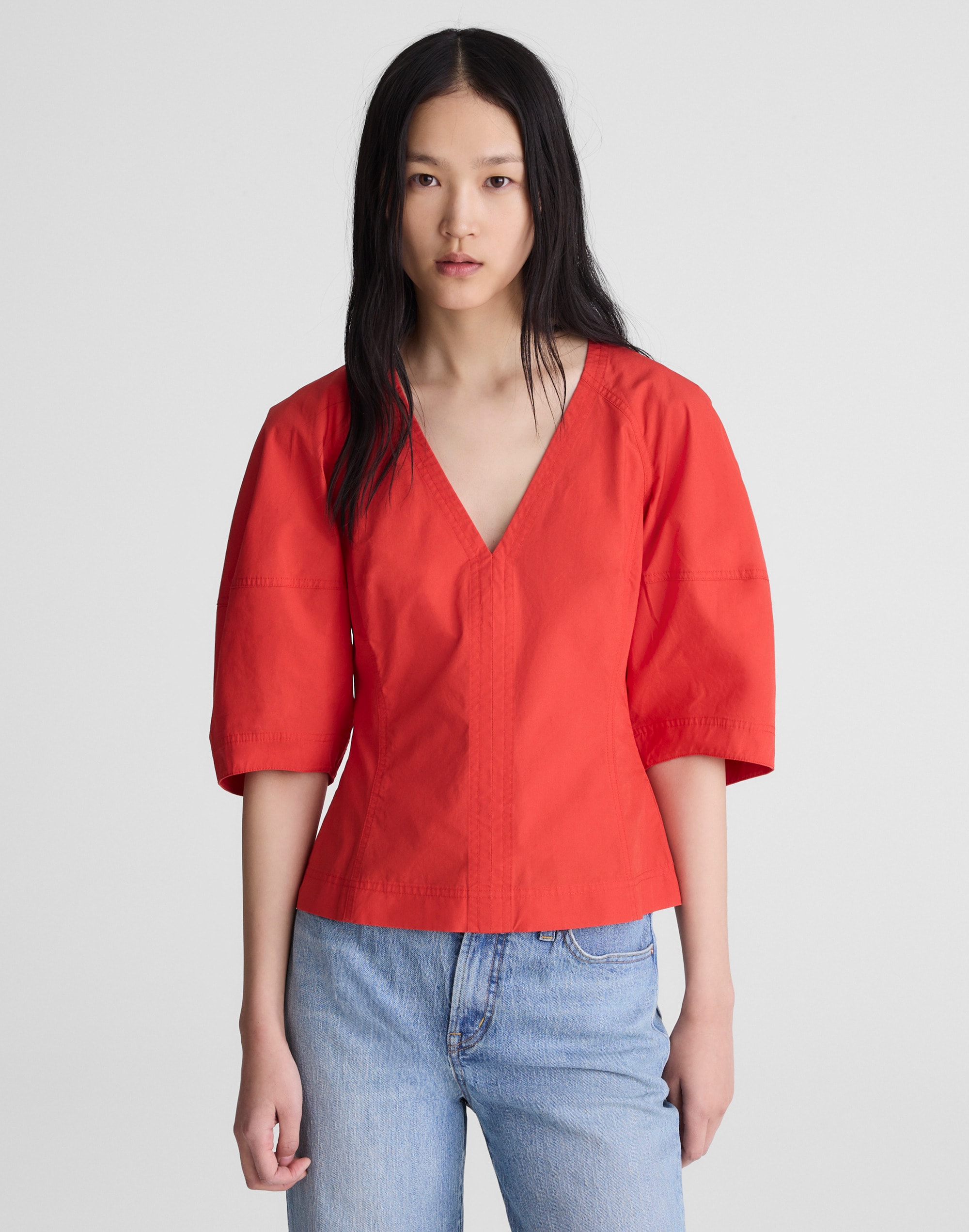 Madewell Sculptural V-neck Top In Red