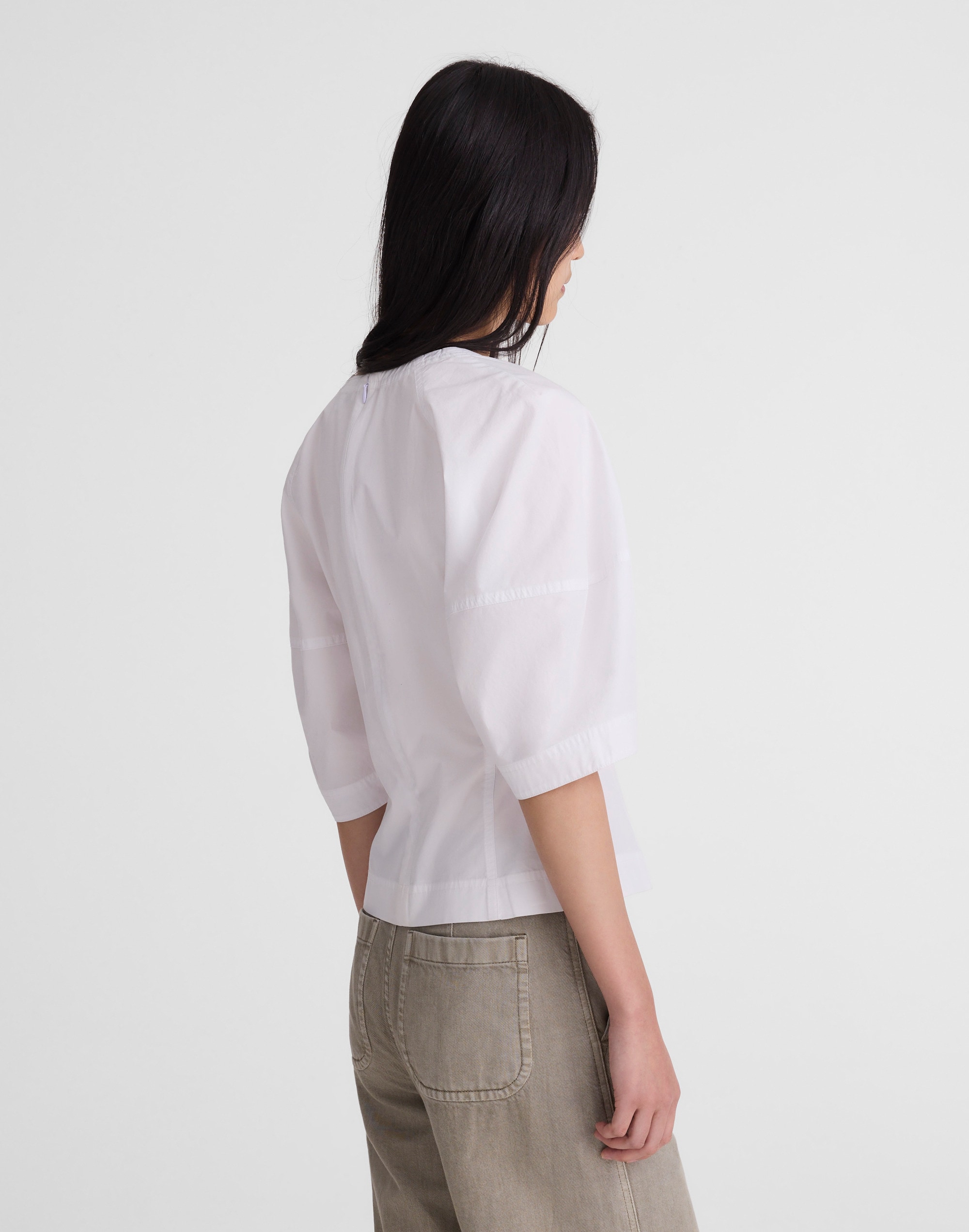 Sculptural V-Neck Top in Poplin