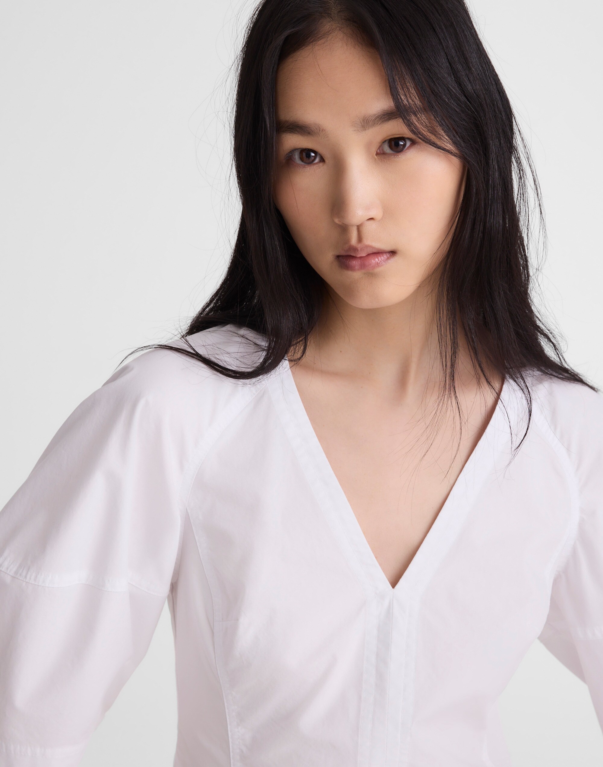 Sculptural V-Neck Top in Poplin