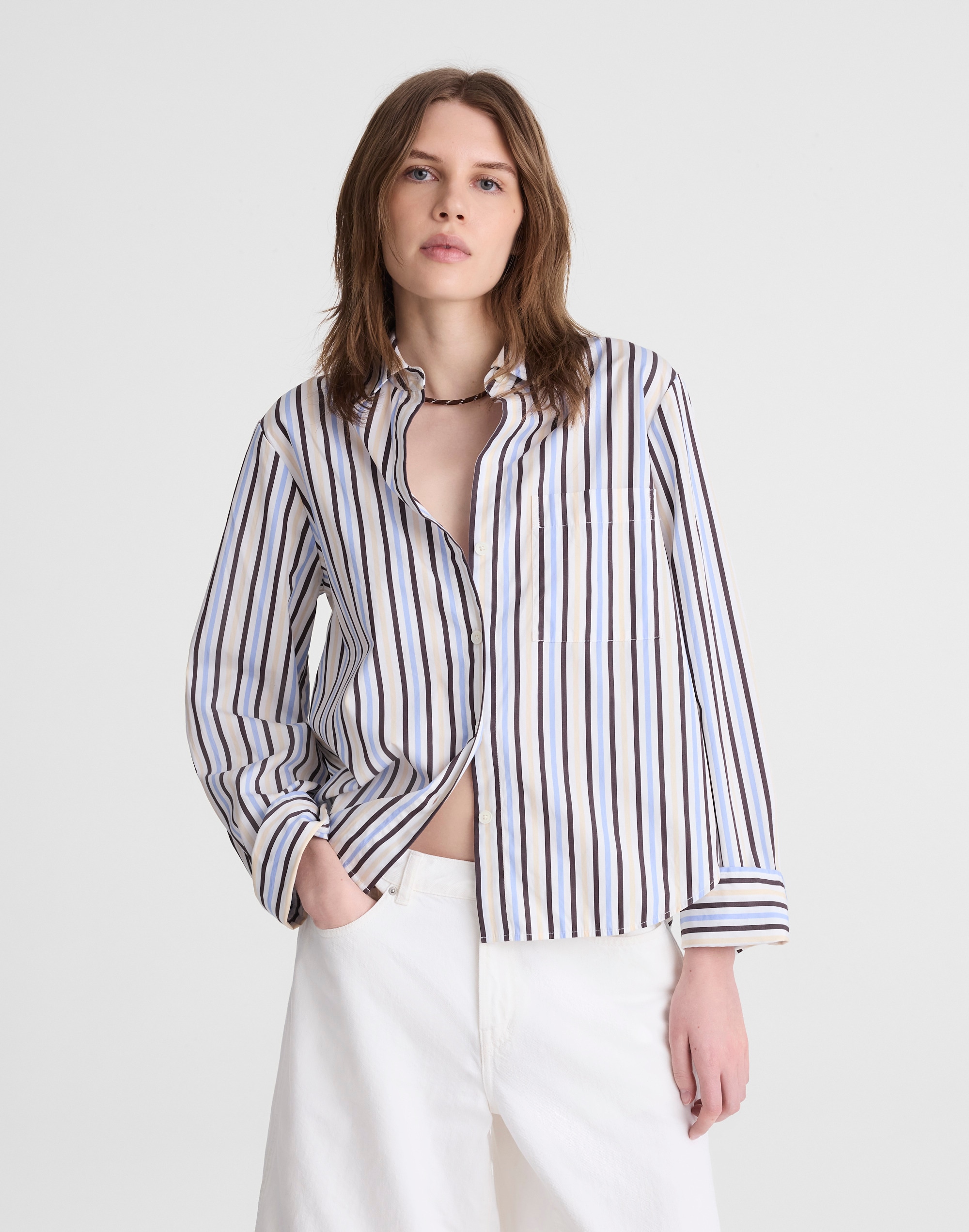 Madewell The Signature Y-neck Shirt In Multi