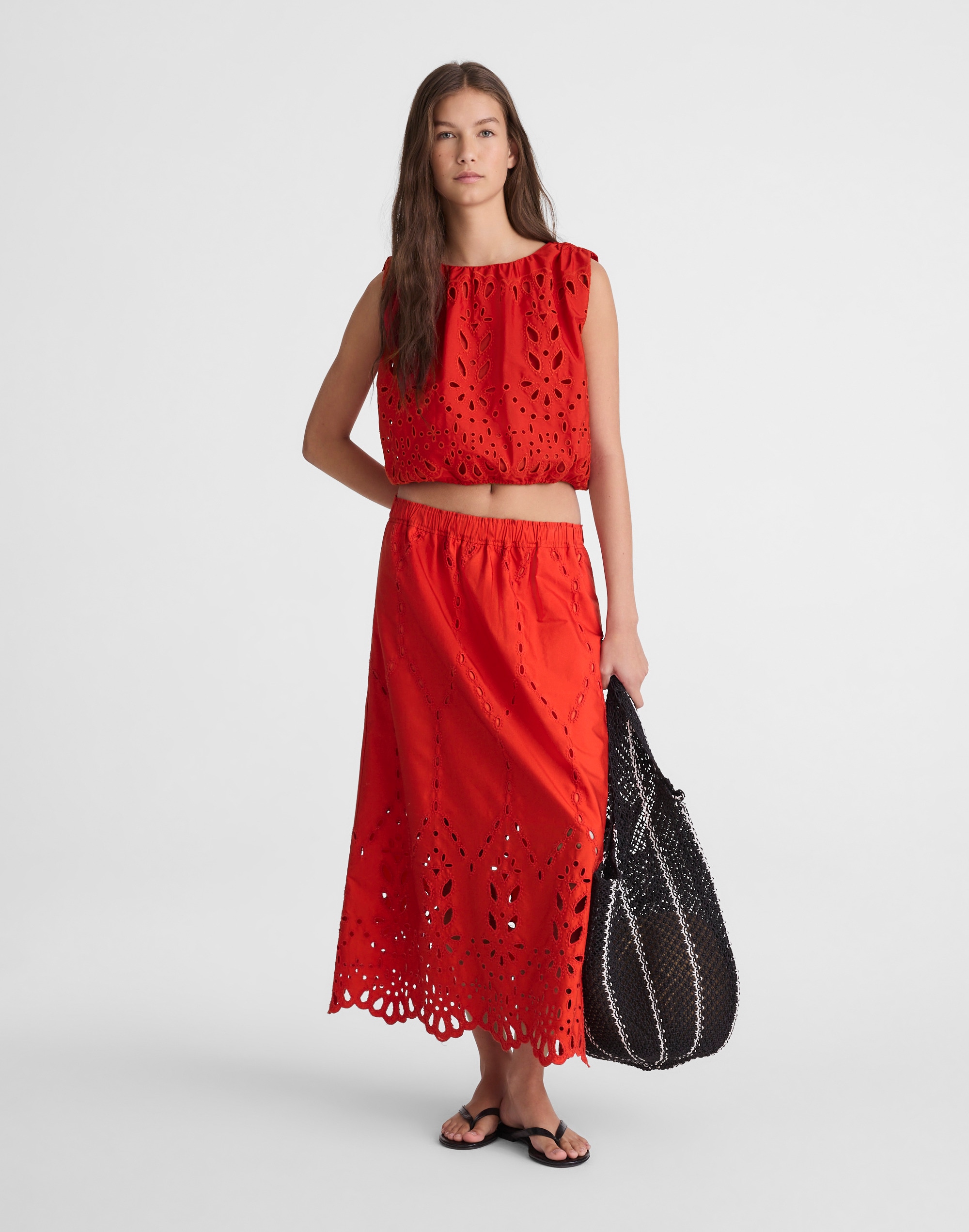 Embroidered Sleeveless Bubble Top in Poplin