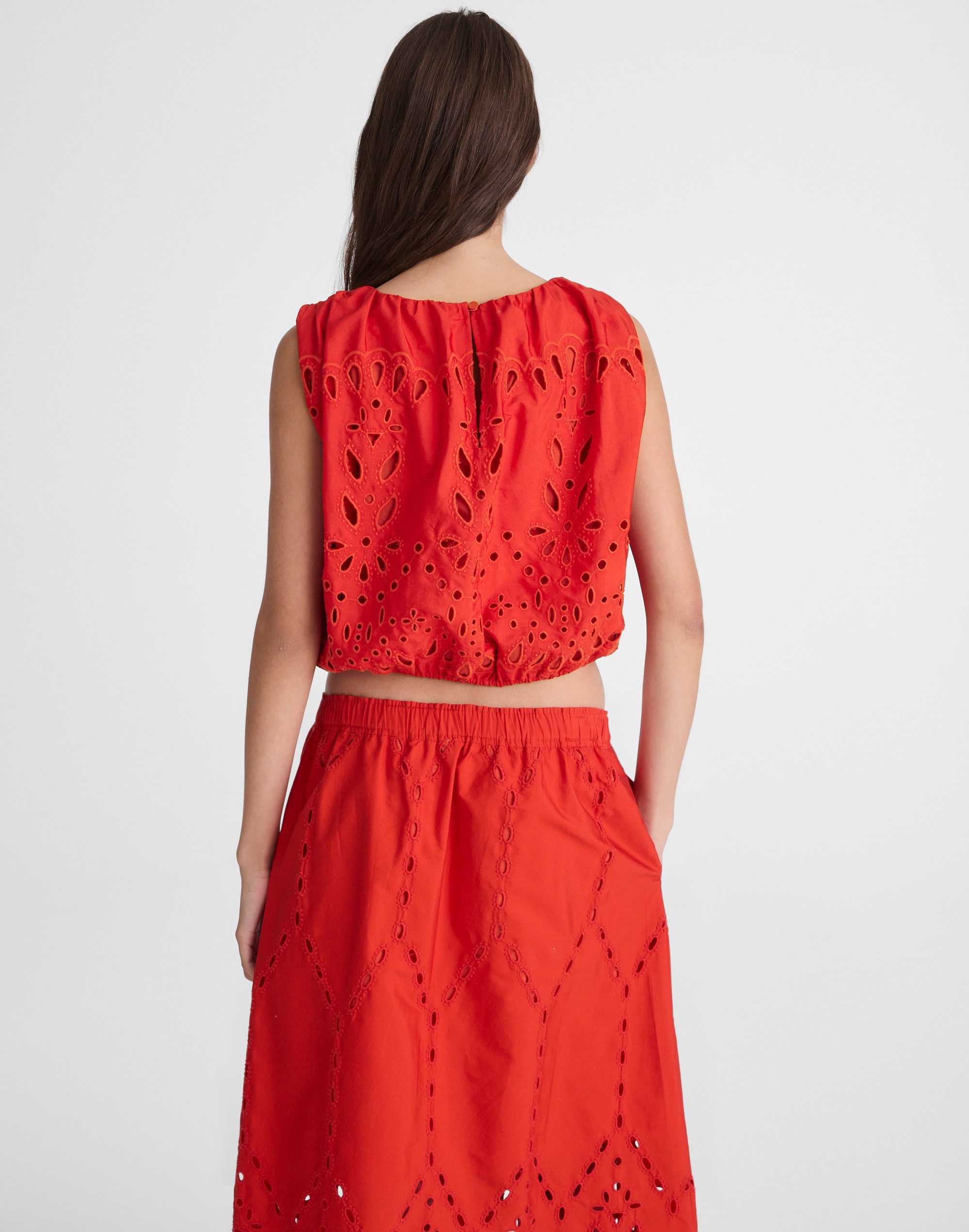 Embroidered Sleeveless Bubble Top in Poplin