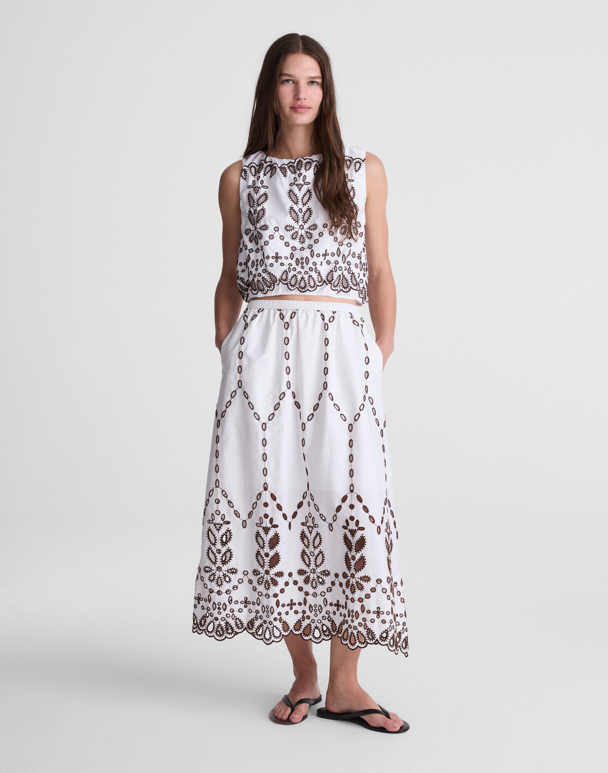 Embroidered Sleeveless Bubble Top in Poplin