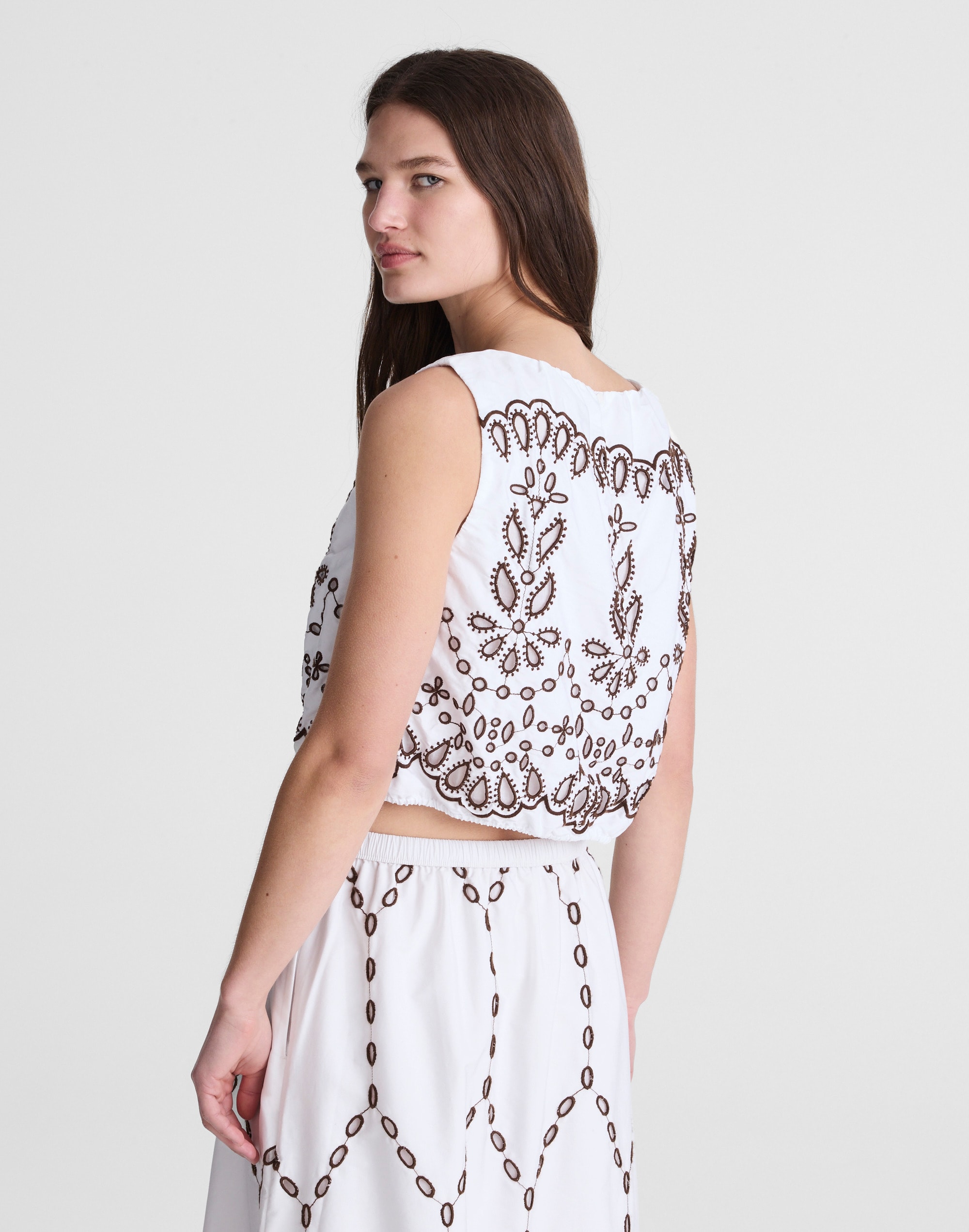 Embroidered Sleeveless Bubble Top in Poplin