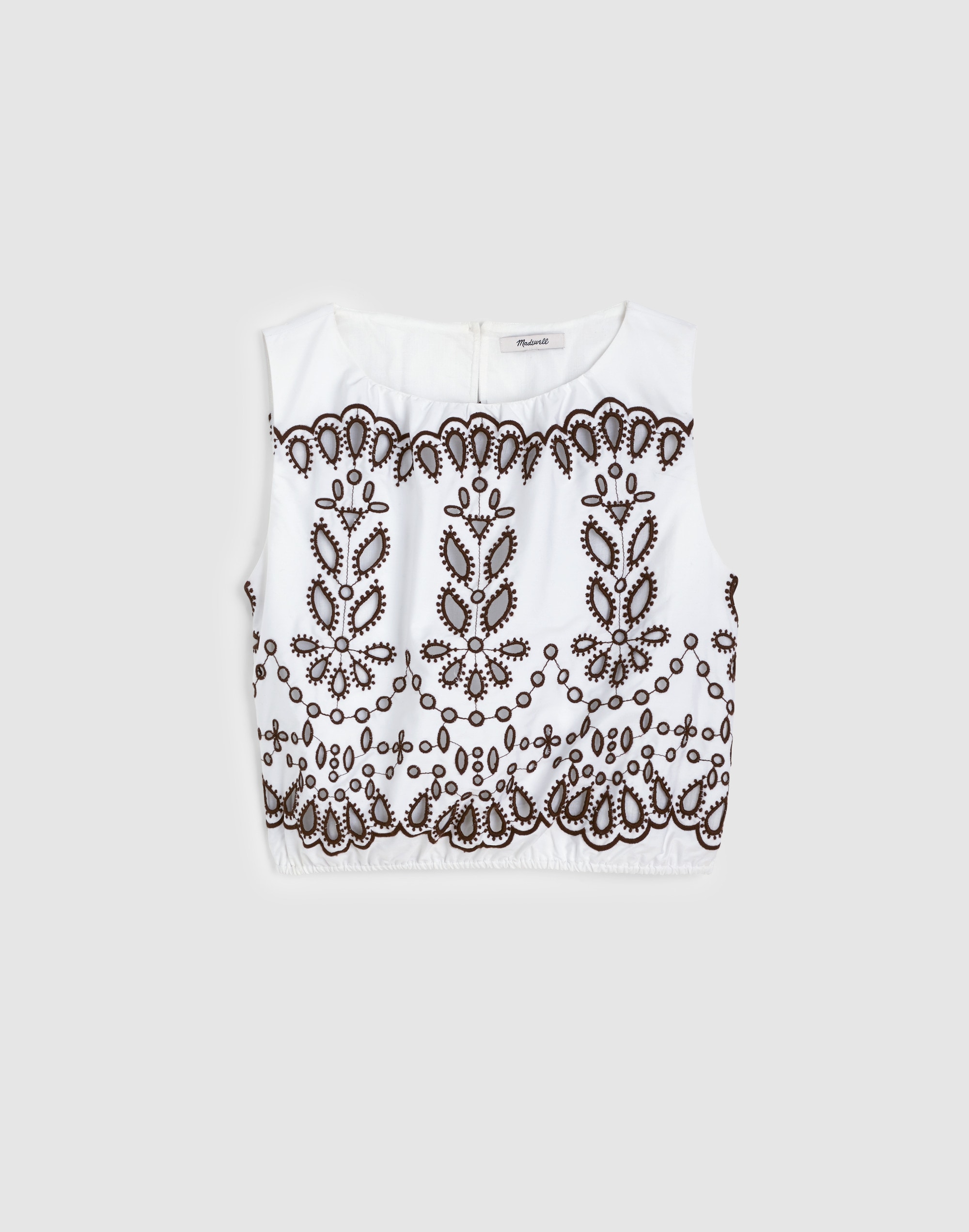 Embroidered Sleeveless Bubble Top in Poplin