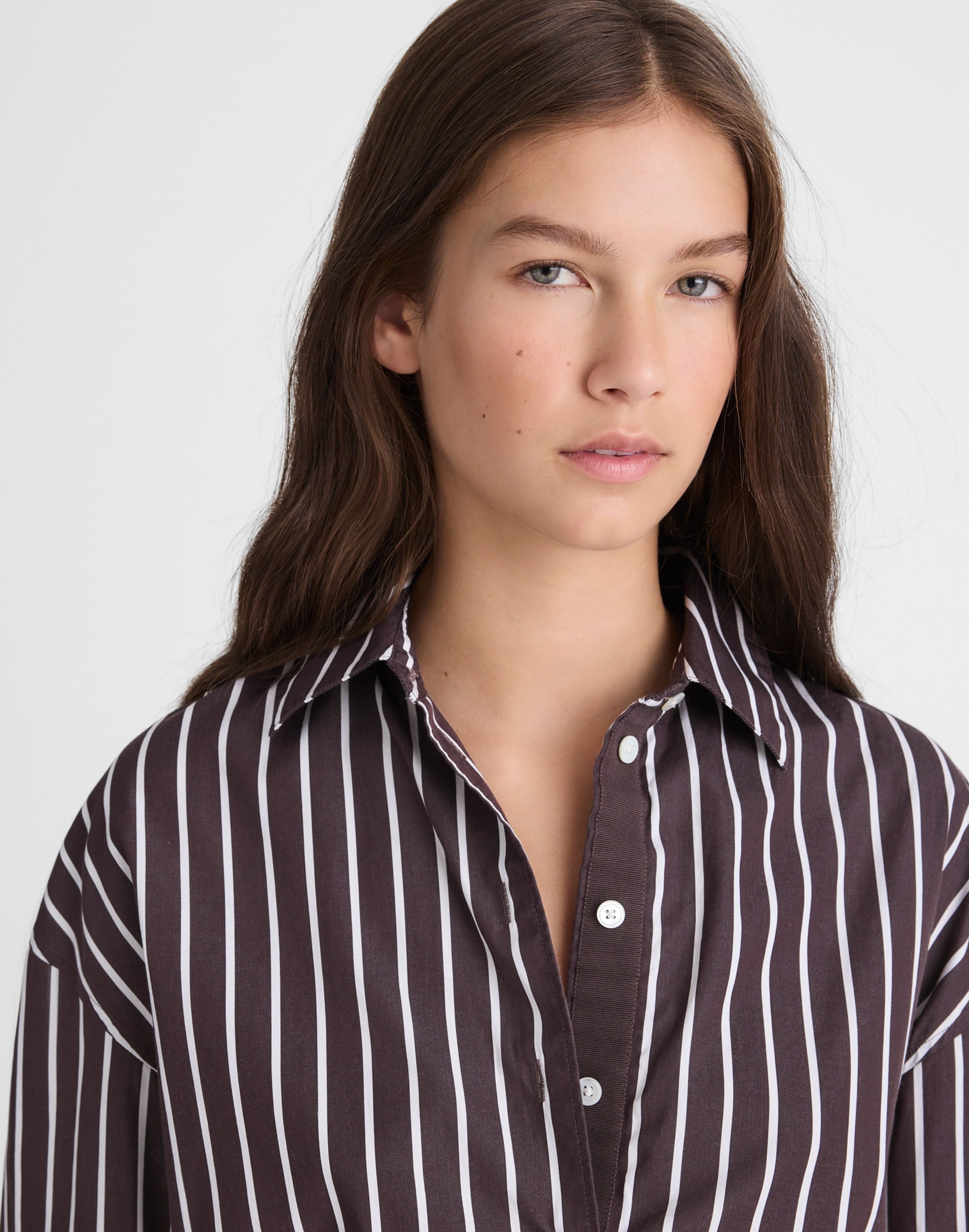 Drawstring Button-Up Shirt in Poplin