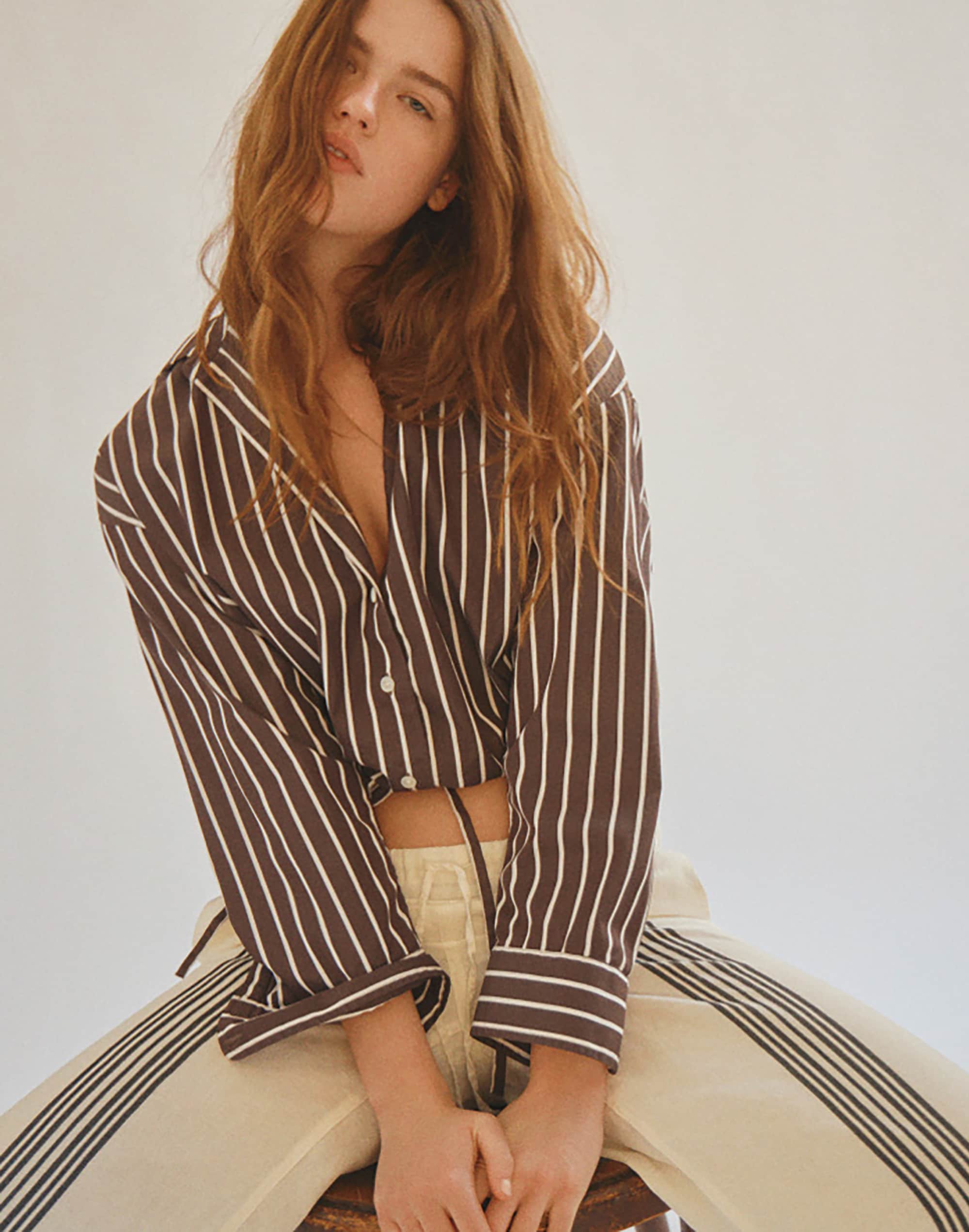 Drawstring Button-Up Shirt in Poplin