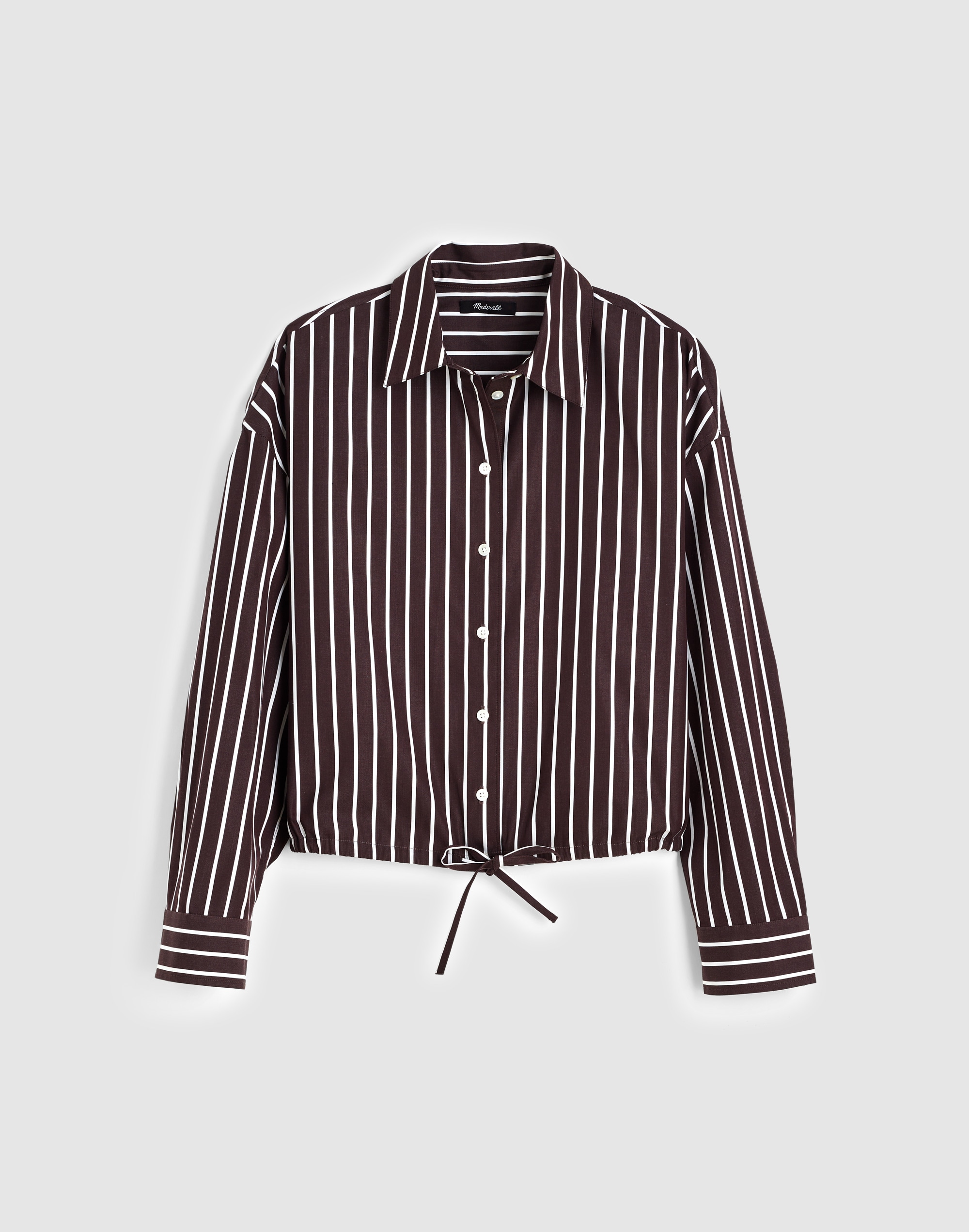 Drawstring Button-Up Shirt in Poplin