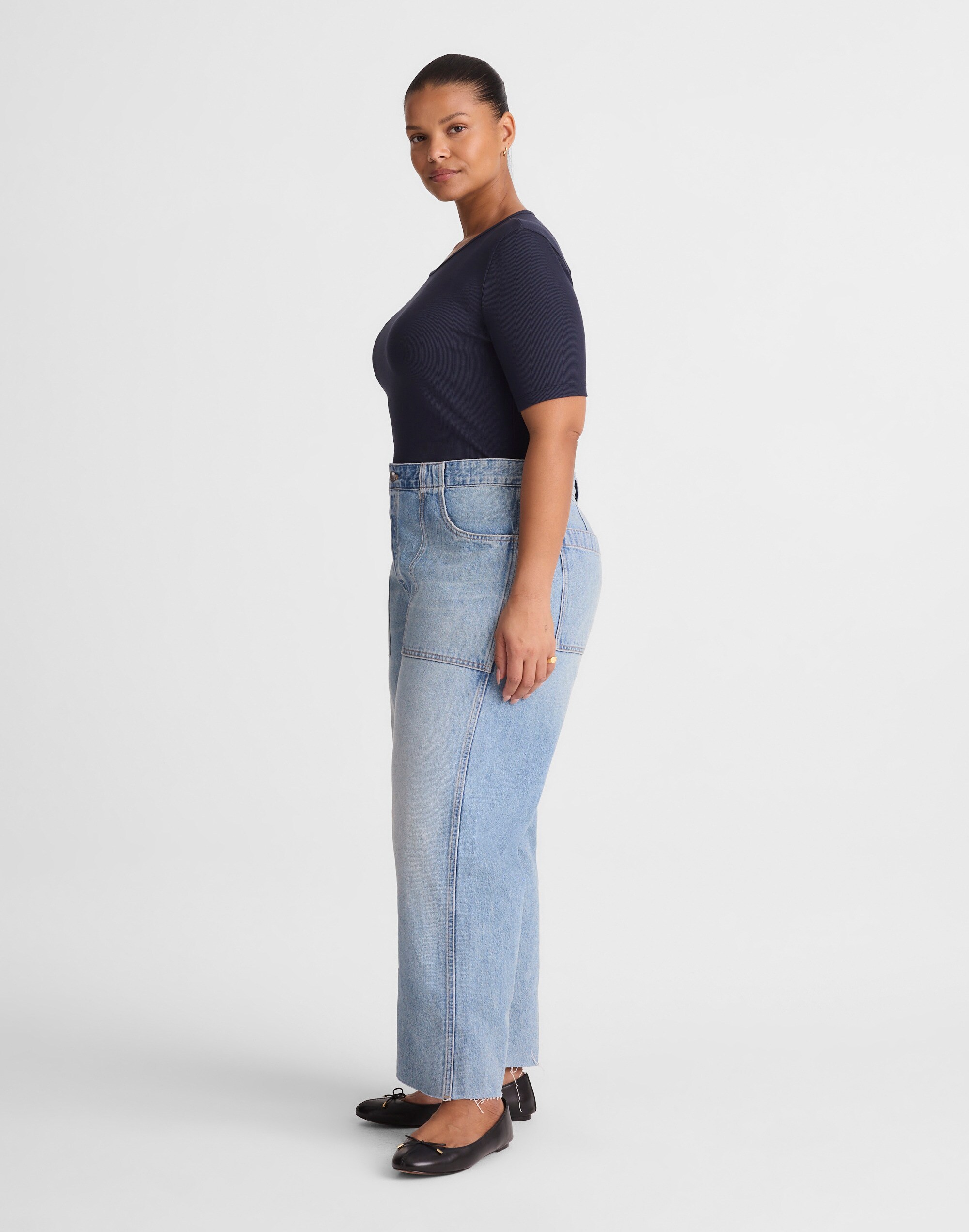 The Plus Darted Utility Barrel-Leg Jean in Faded Horizon
