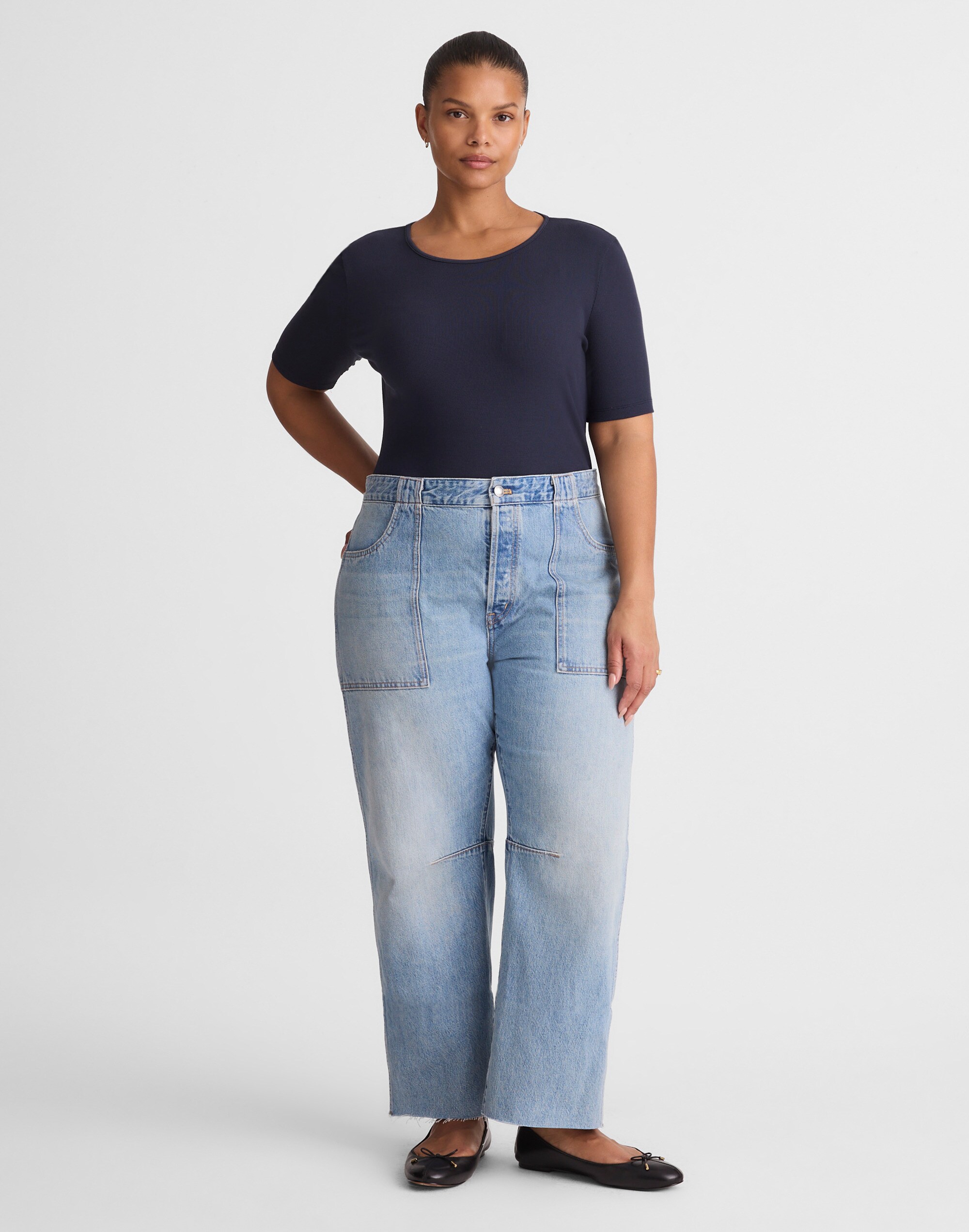 The Plus Darted Utility Barrel-Leg Jean in Faded Horizon