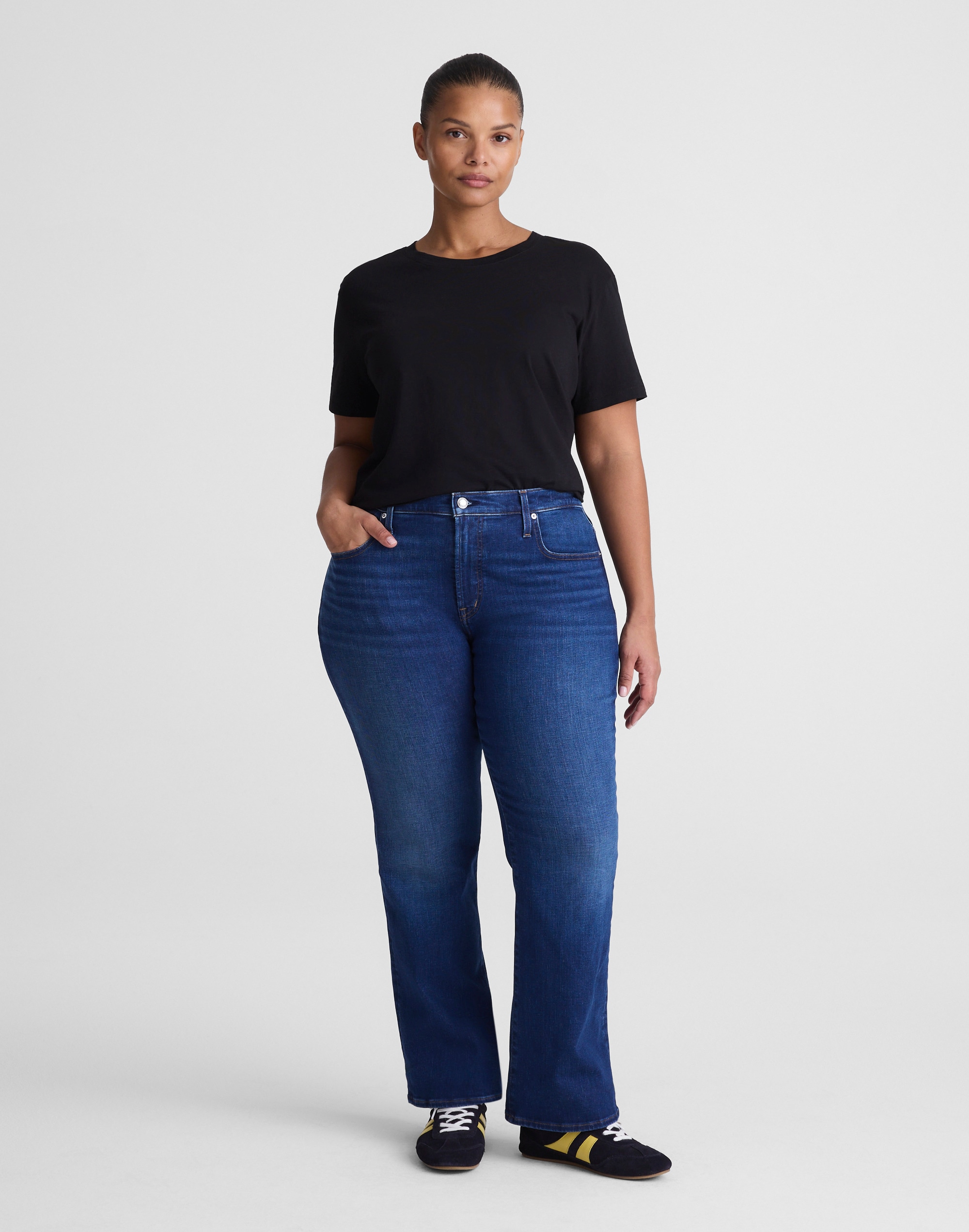 the plus flare crop jean in super stretch denim