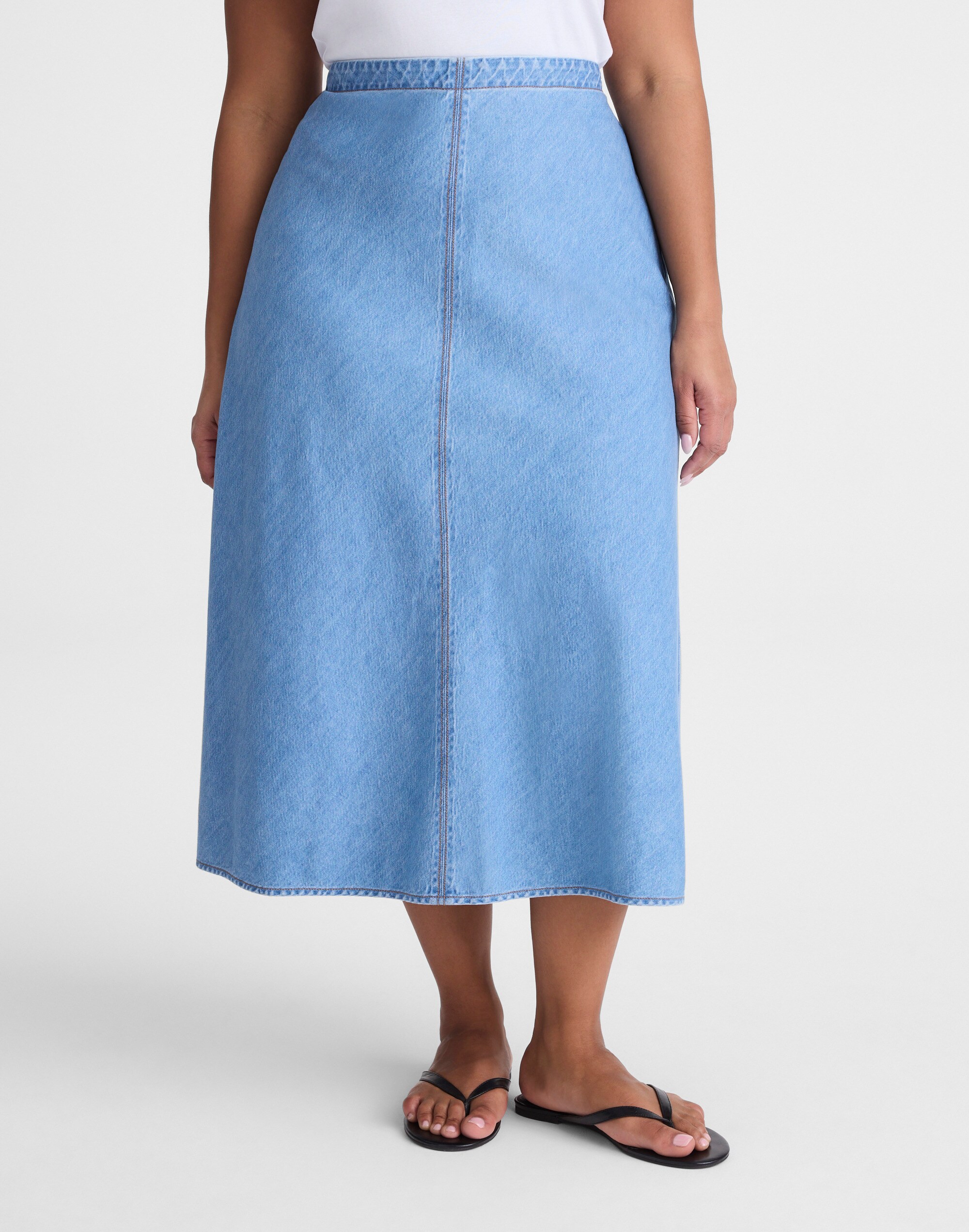 Plus Airy Denim Slip Midi Skirt