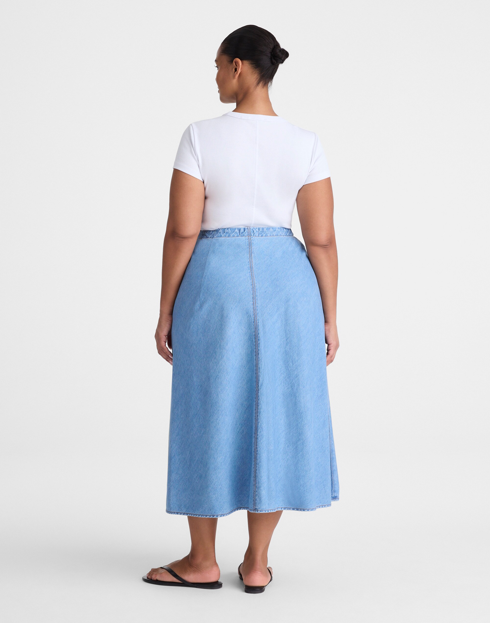 Plus Airy Denim Slip Midi Skirt