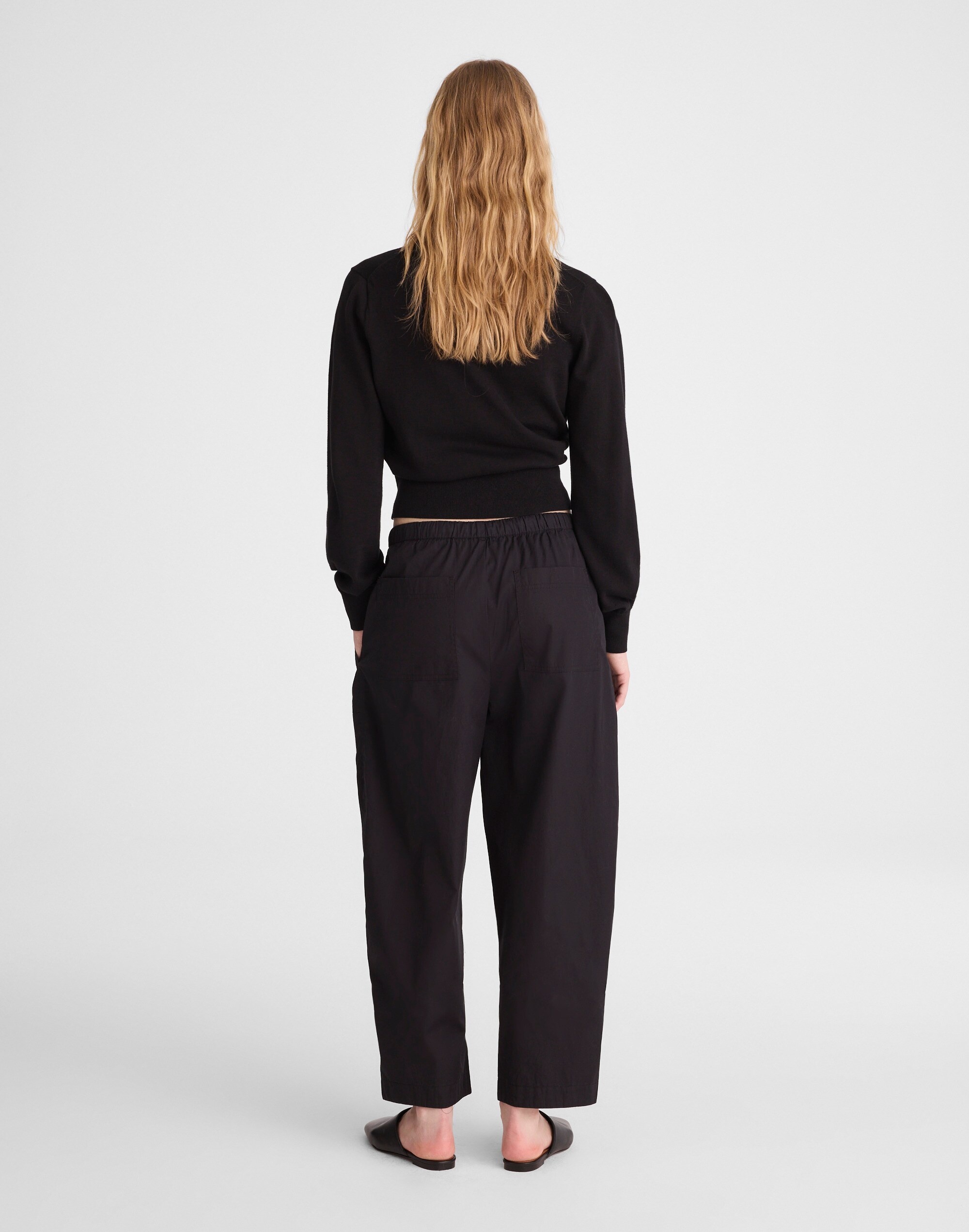 Short Pull-On Barrel-Leg Utility Pants in Poplin