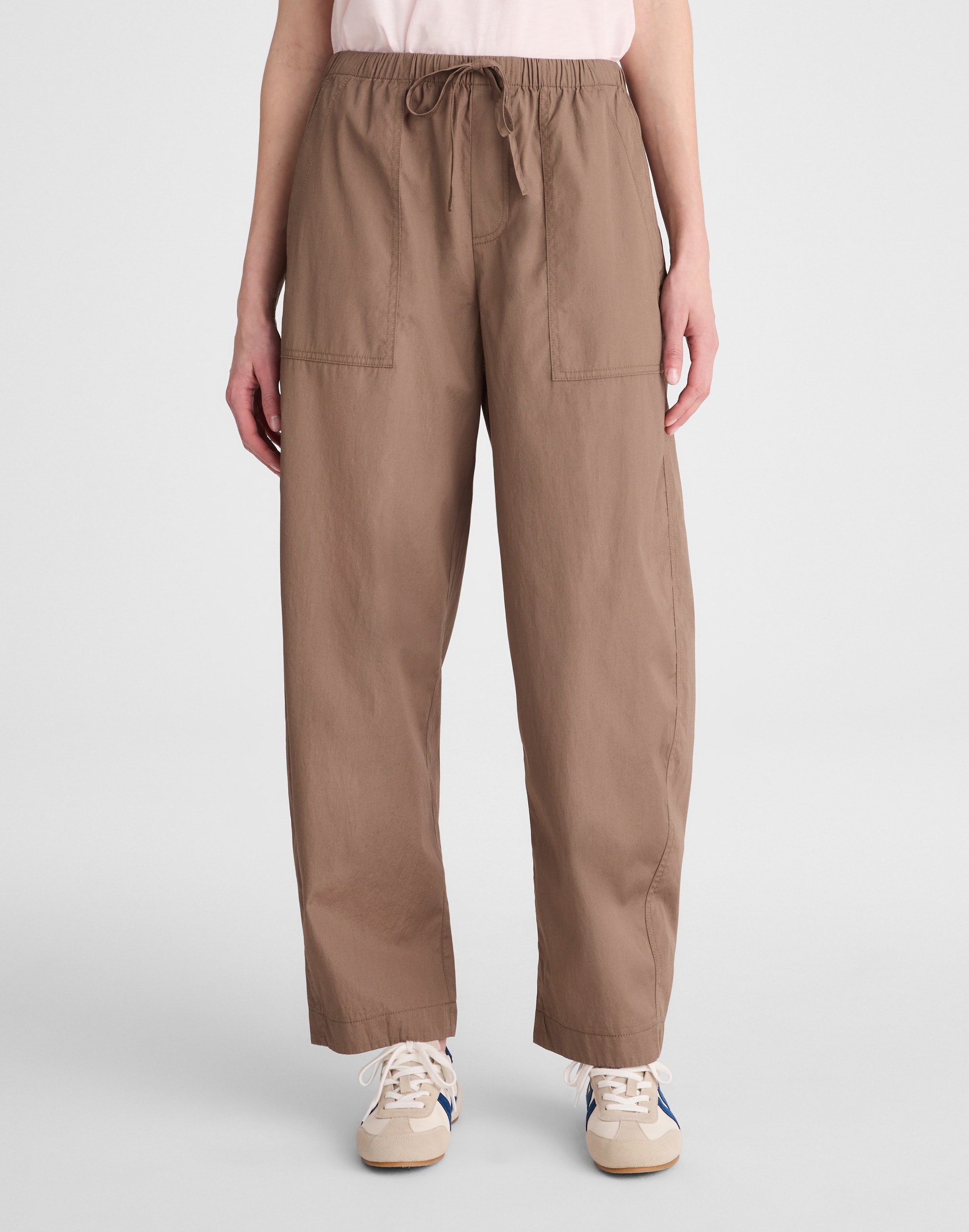 Pull-On Barrel-Leg Utility Pants in Poplin