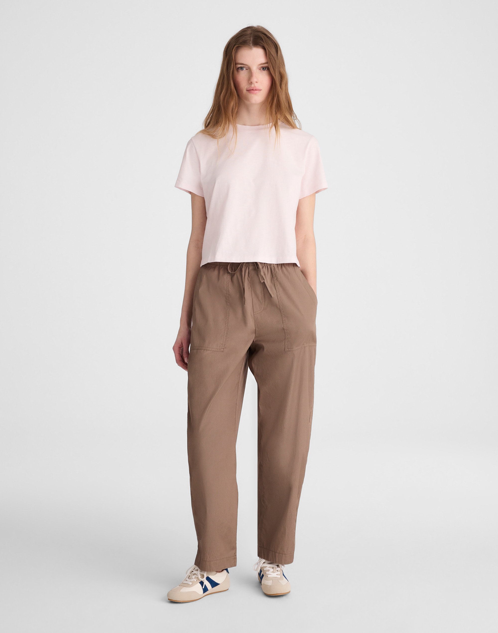 Pull-On Barrel-Leg Utility Pants in Poplin