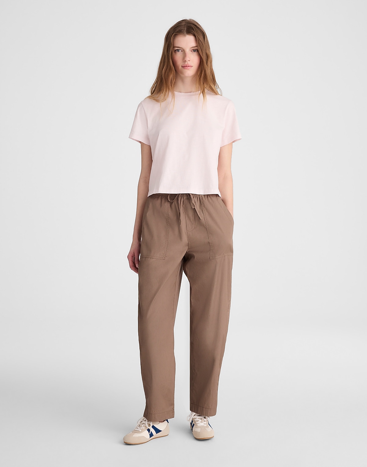 Pull-On Barrel-Leg Utility Pants in Poplin