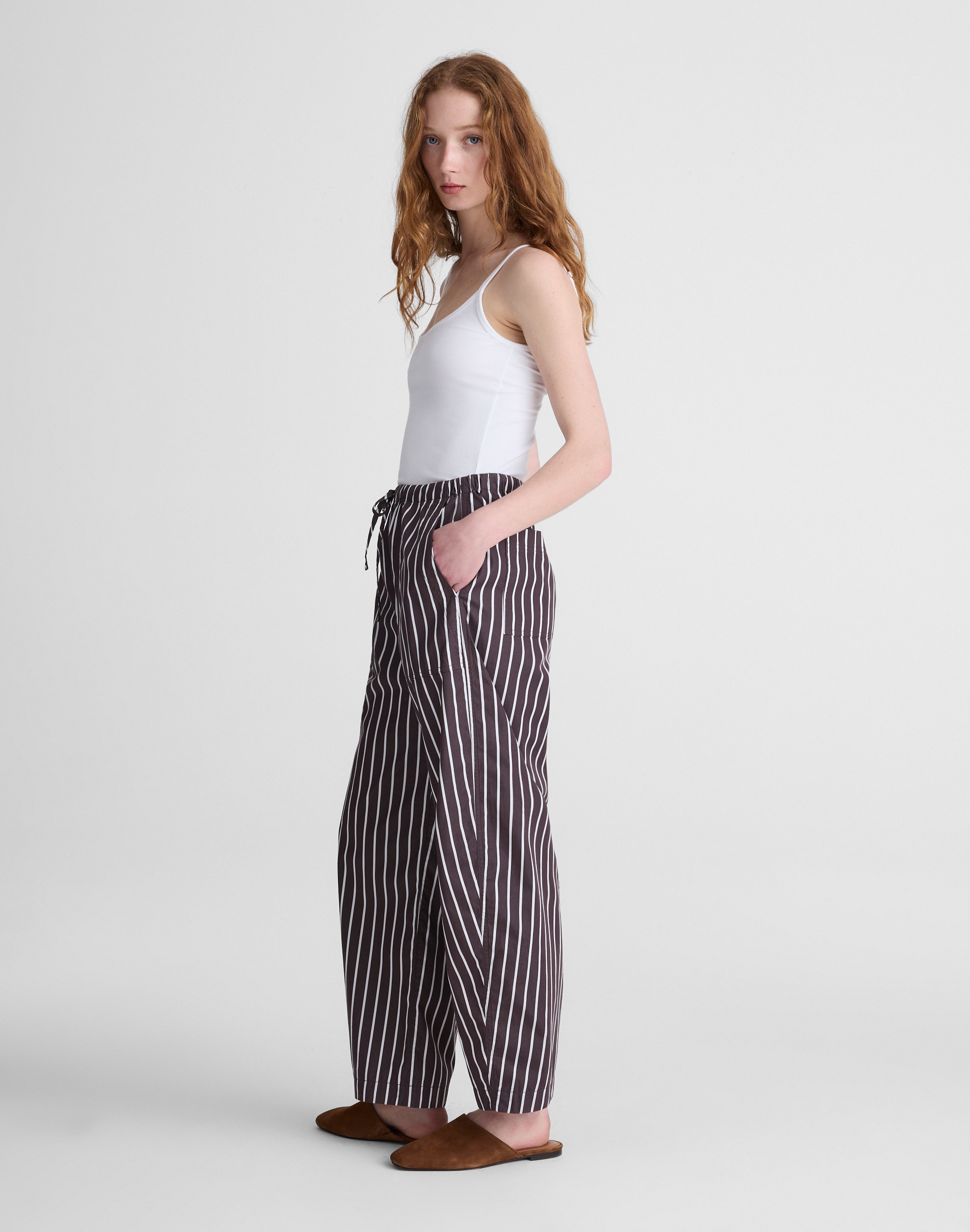 Pull-On Barrel-Leg Utility Pants in Poplin