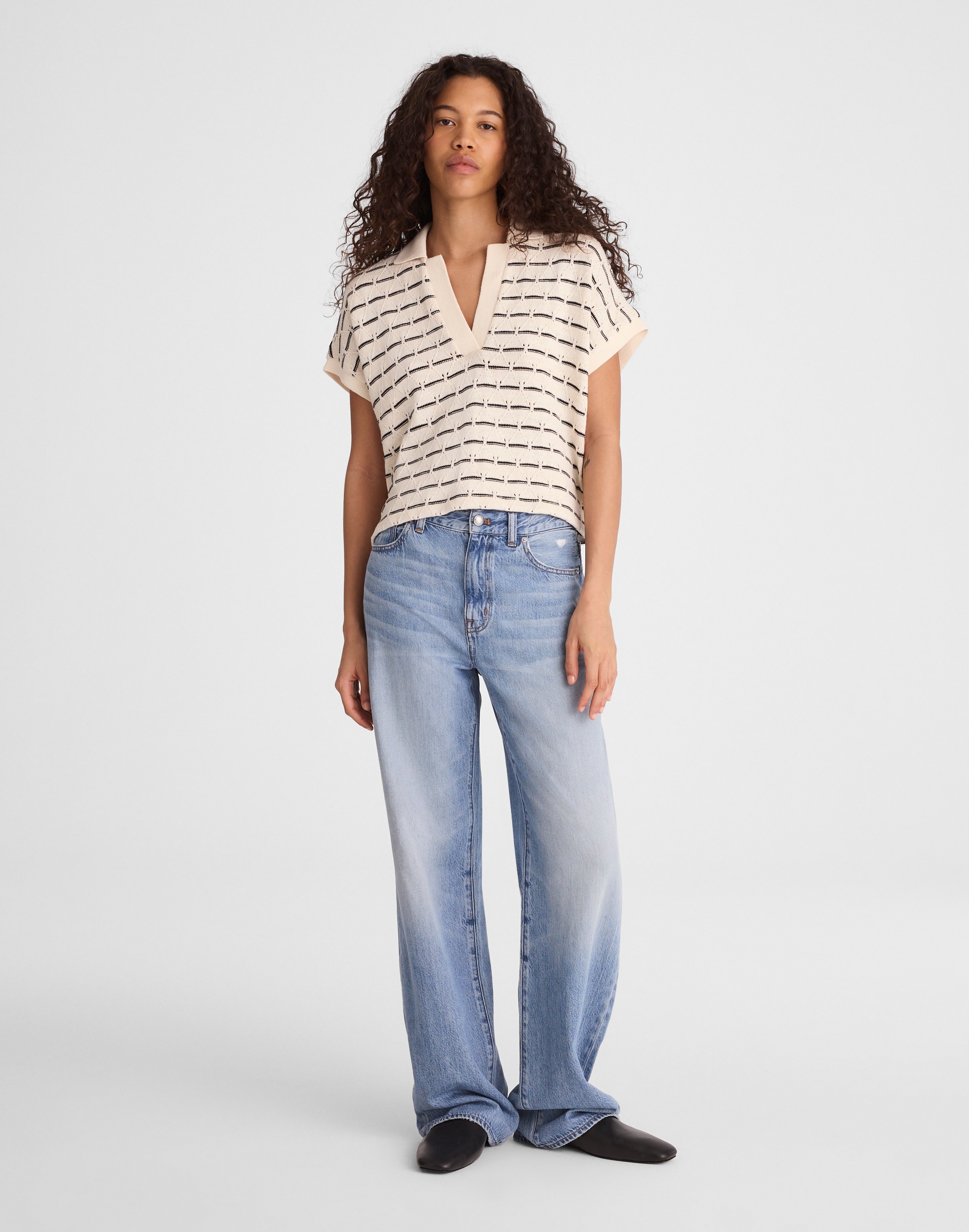 Diamond-Knit Relaxed Polo Shirt