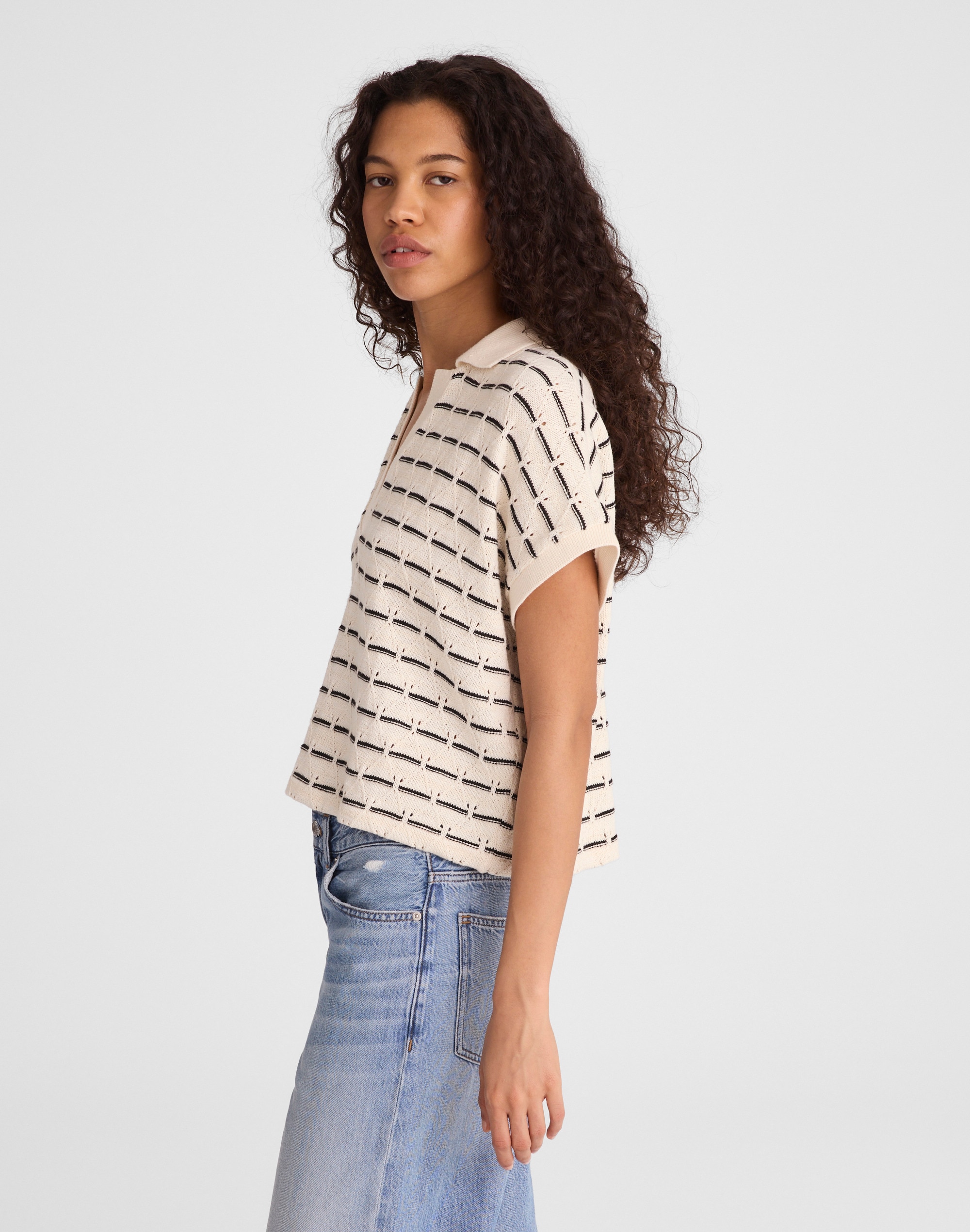 Diamond-Knit Relaxed Polo Shirt