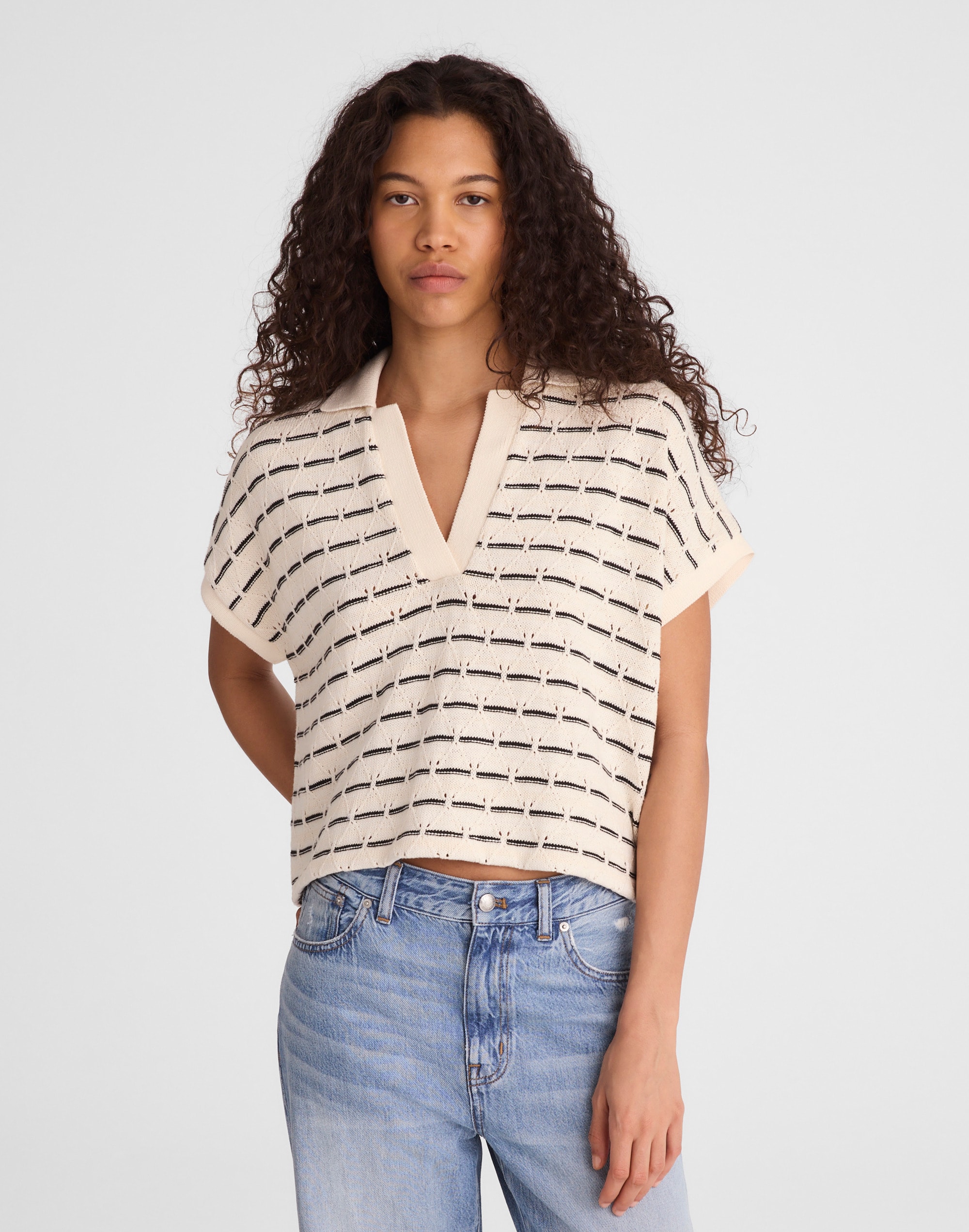 Madewell Diamond-knit Relaxed Polo Shirt In Multi
