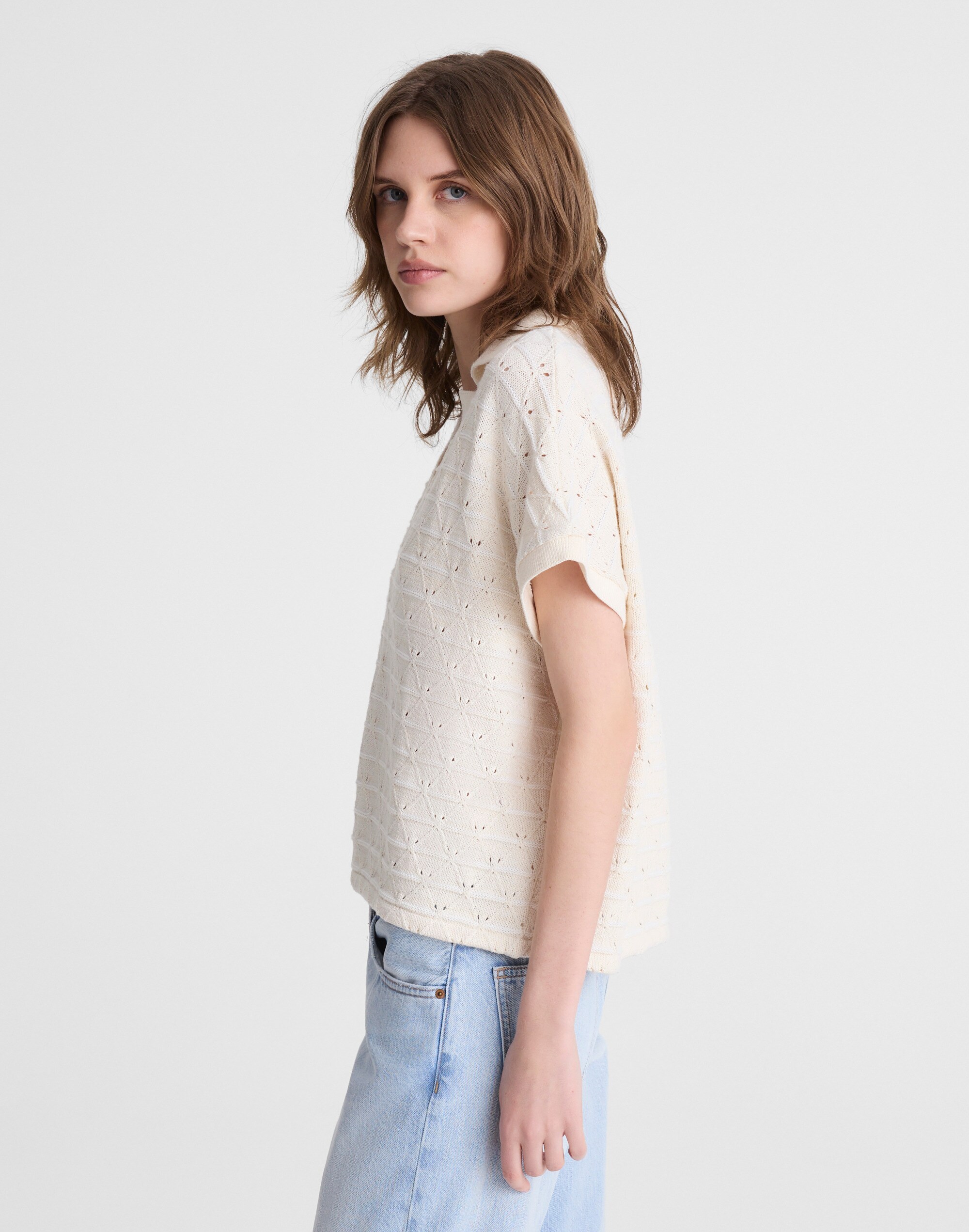 Diamond-Knit Relaxed Polo Shirt