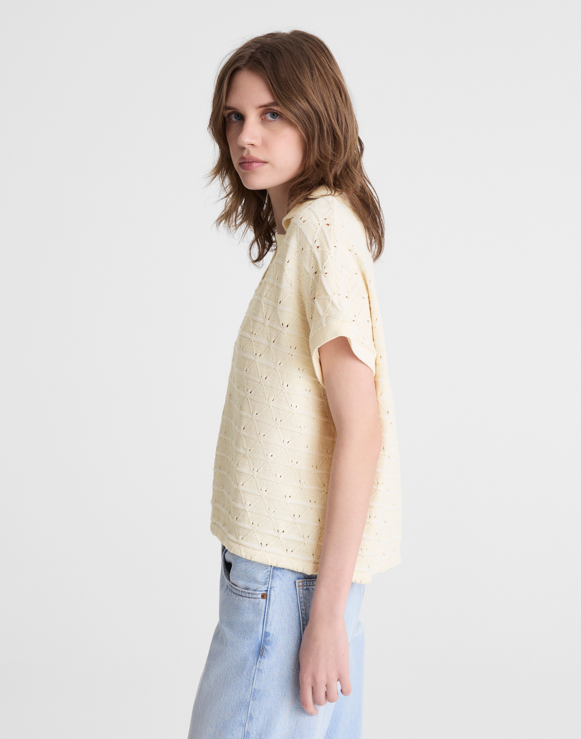 Diamond-Knit Relaxed Polo Shirt