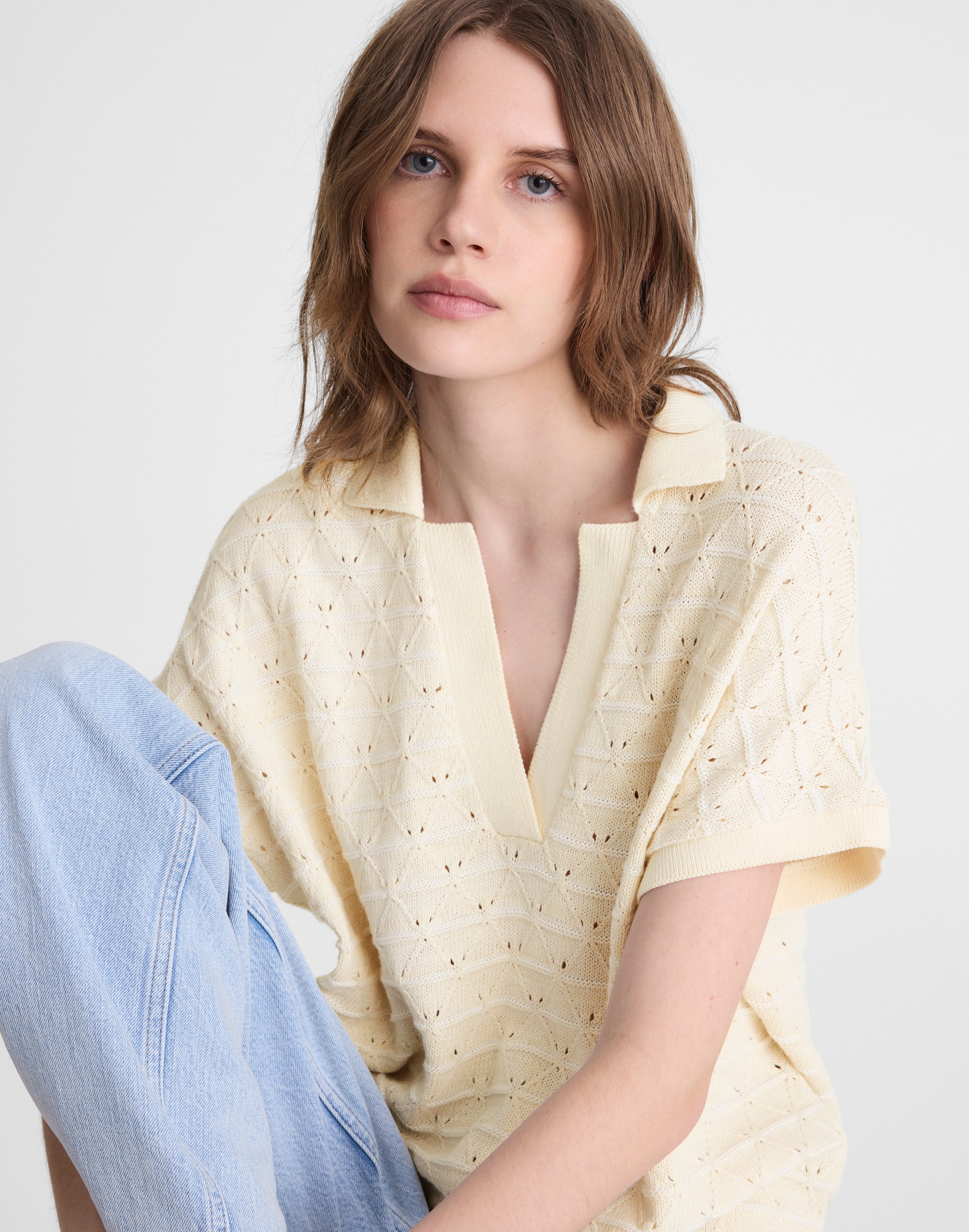 Diamond-Knit Relaxed Polo Shirt