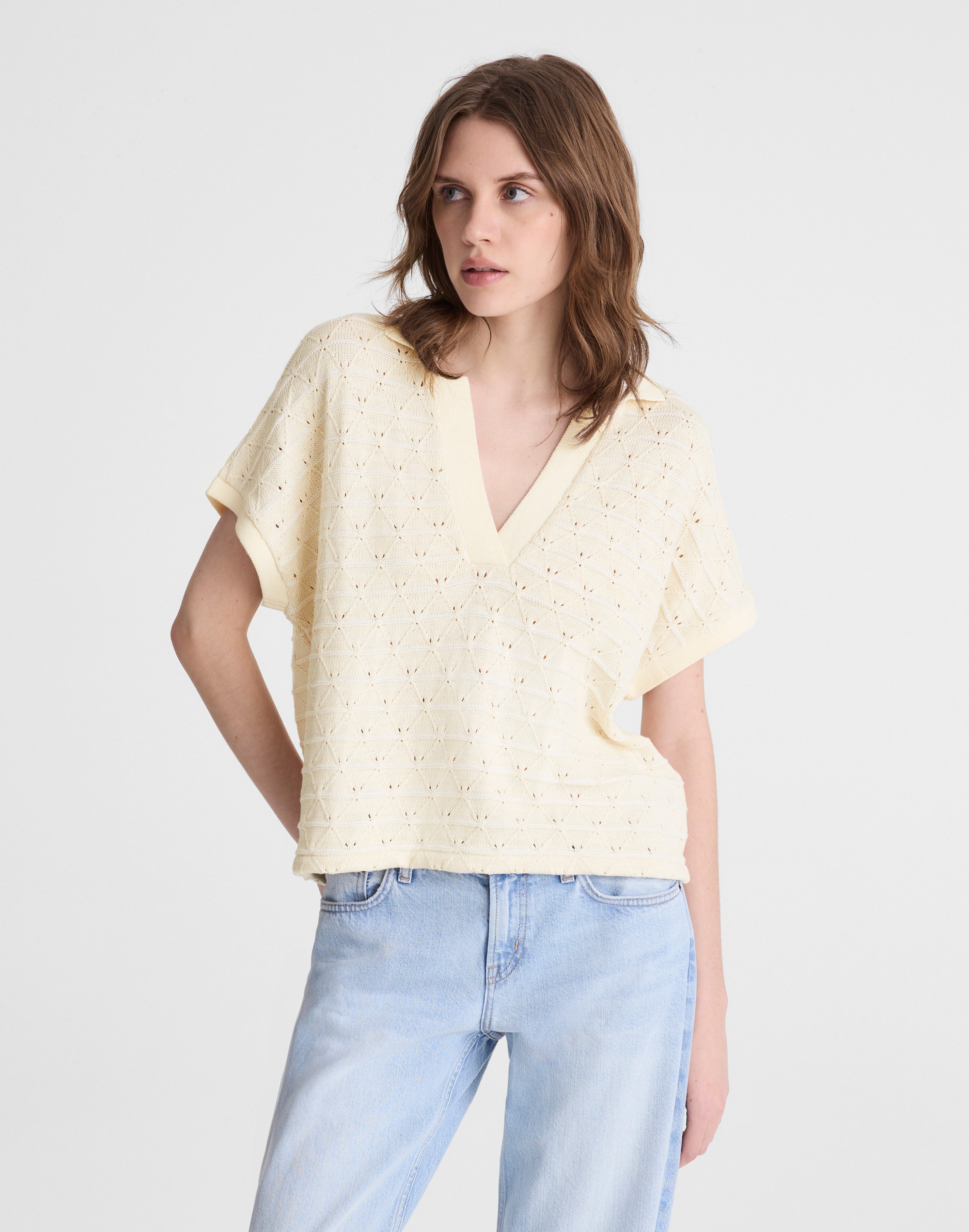 Diamond-Knit Relaxed Polo Shirt