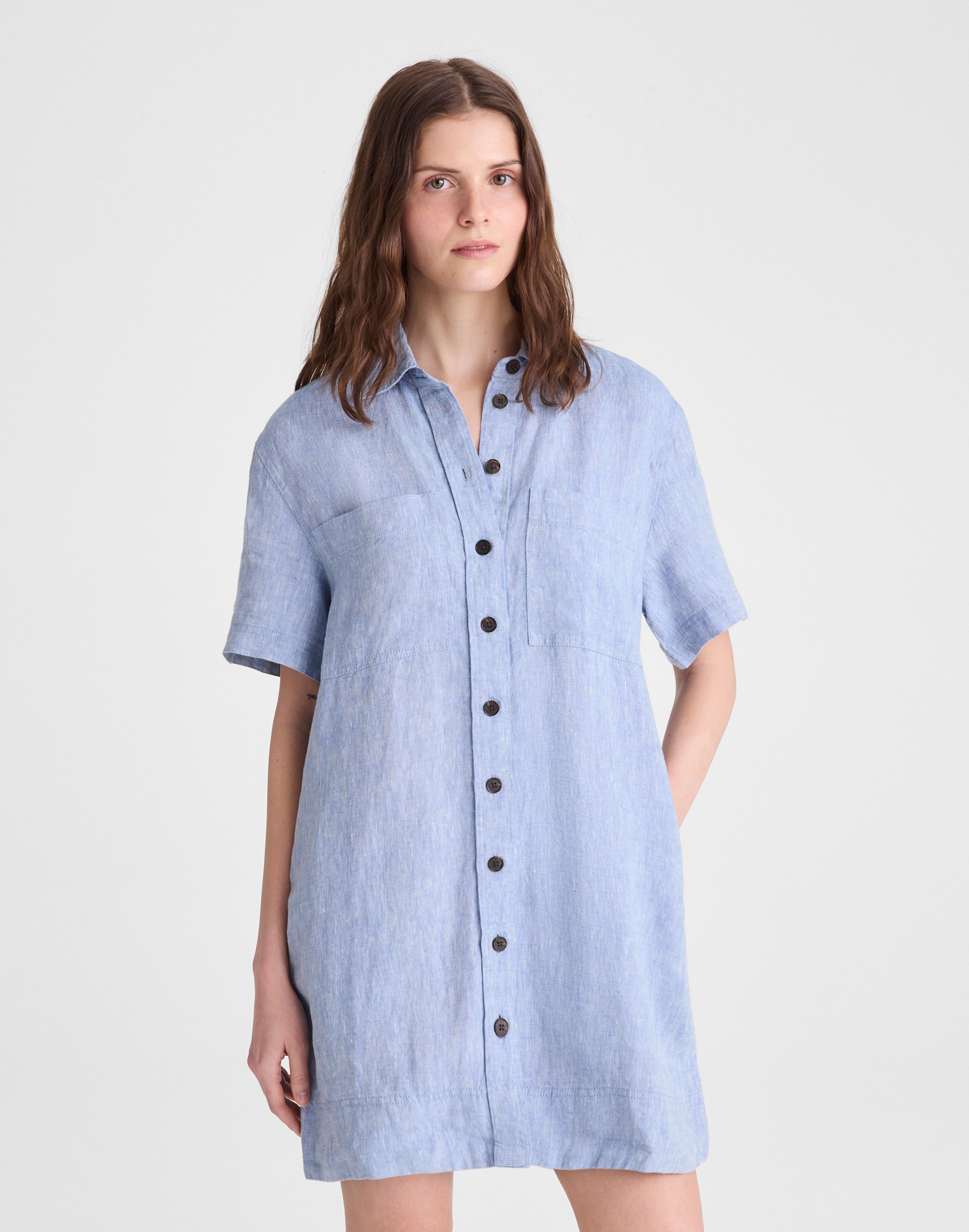 Relaxed Mini Shirtdress in 100% Linen