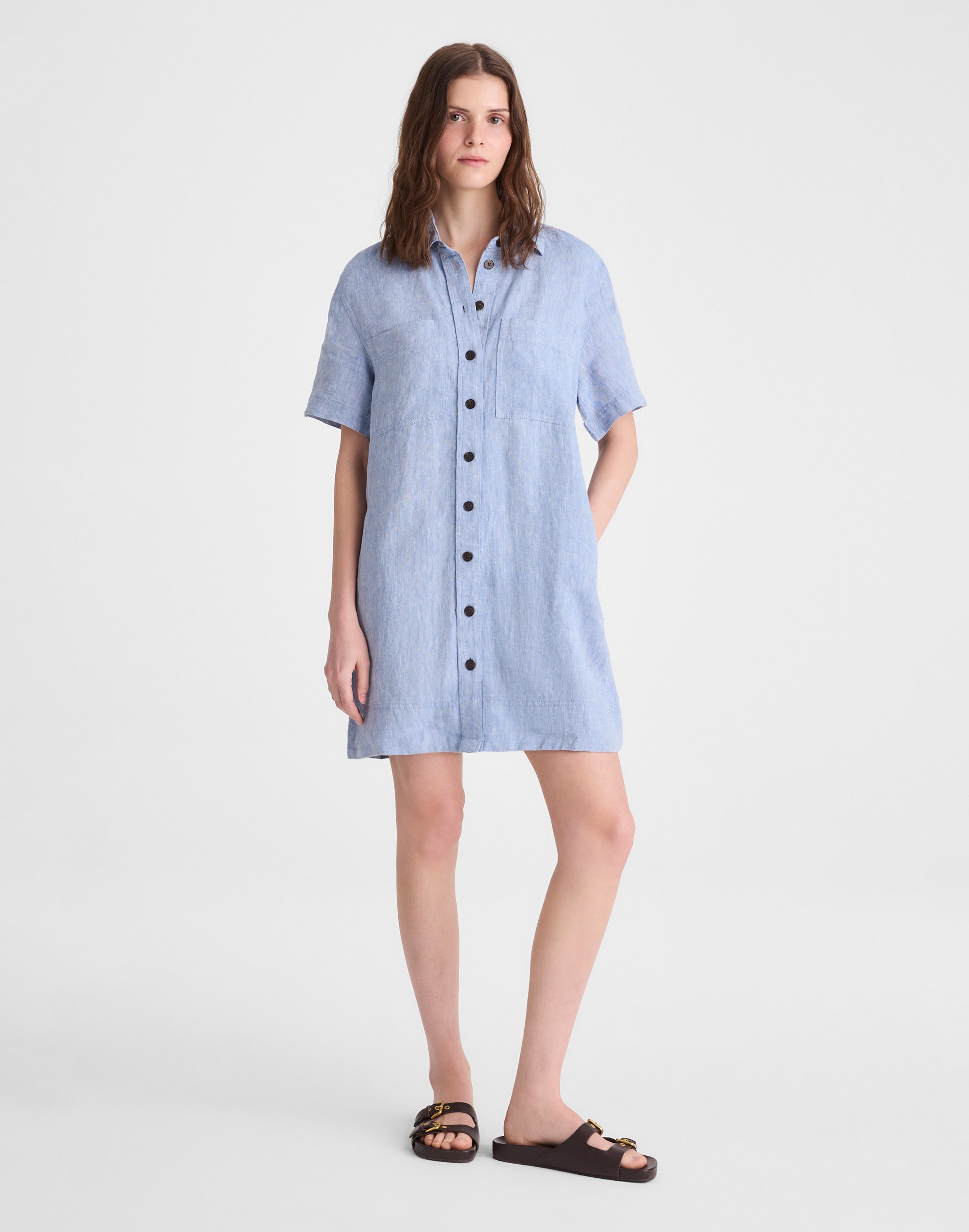 Relaxed Mini Shirtdress in 100% Linen