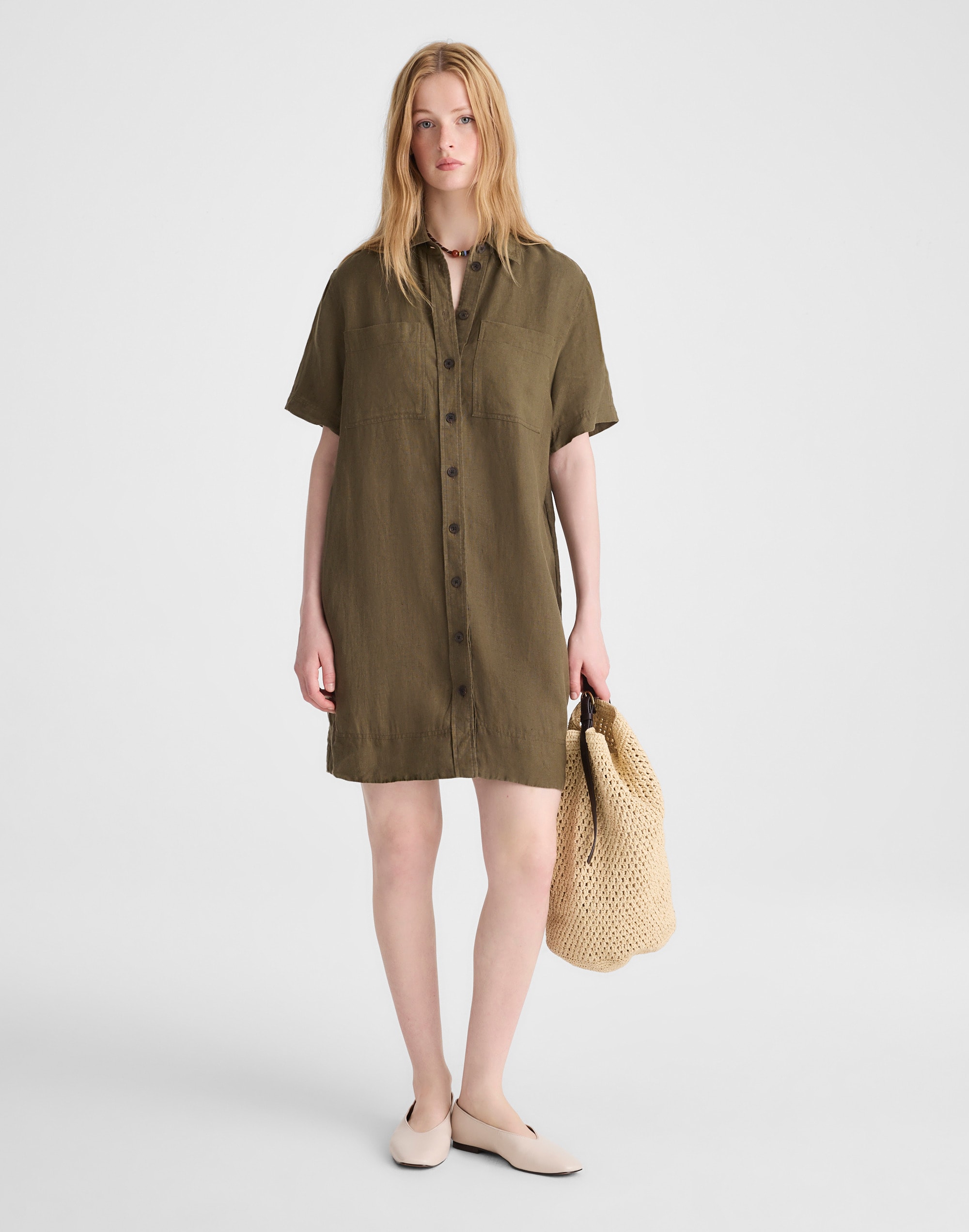 Relaxed Mini Shirtdress in 100% Linen