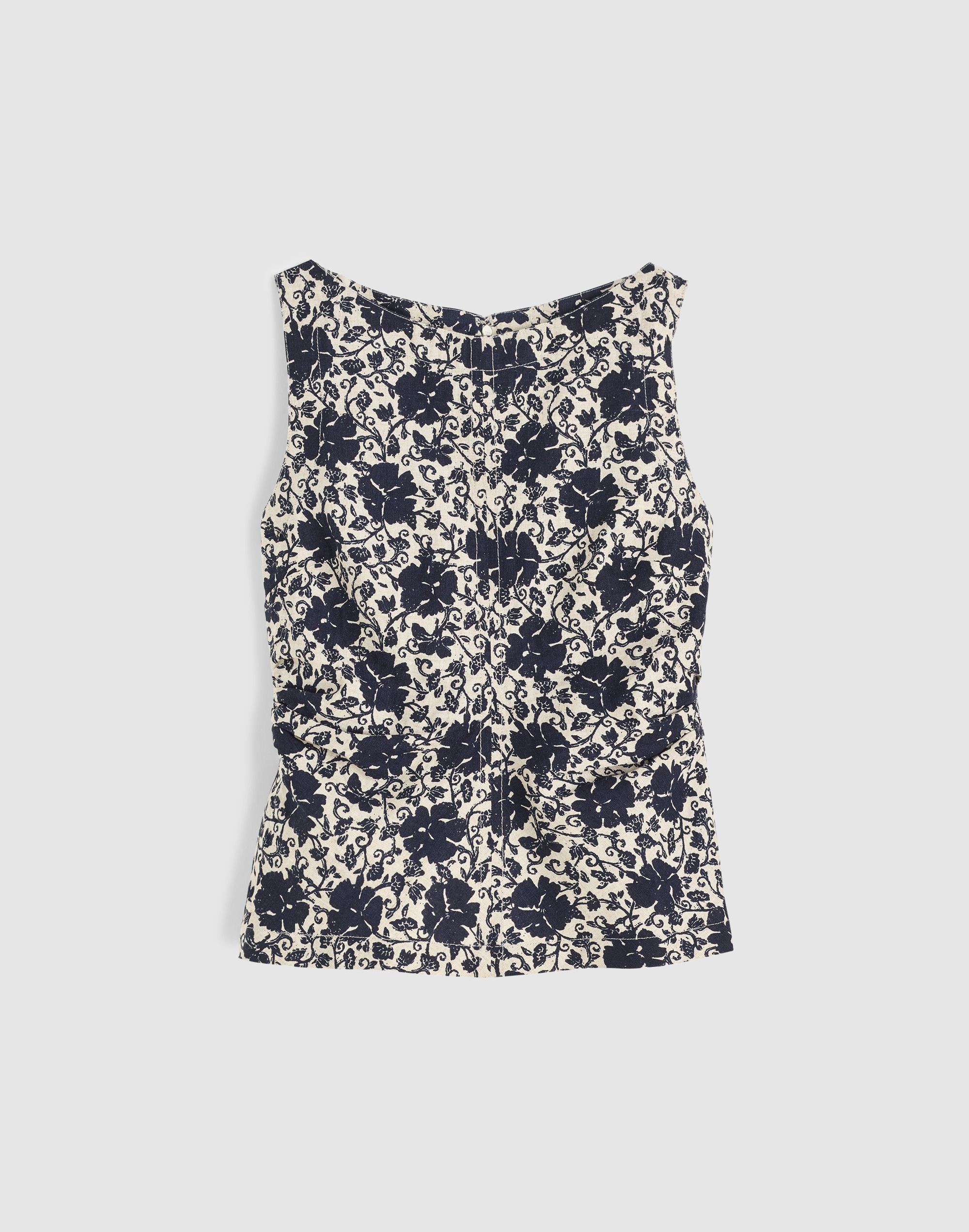 Cinched Boatneck Sleeveless Top in 100% Linen