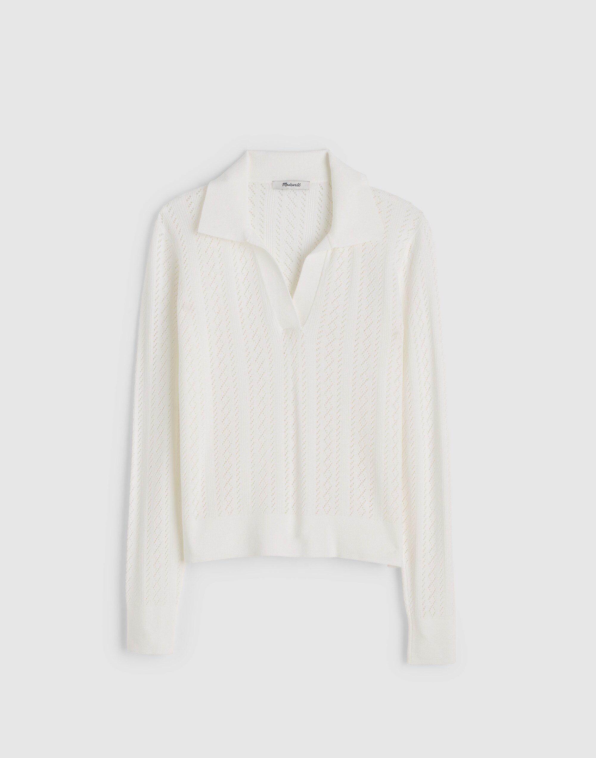 Pointelle-Stitch Polo Sweater