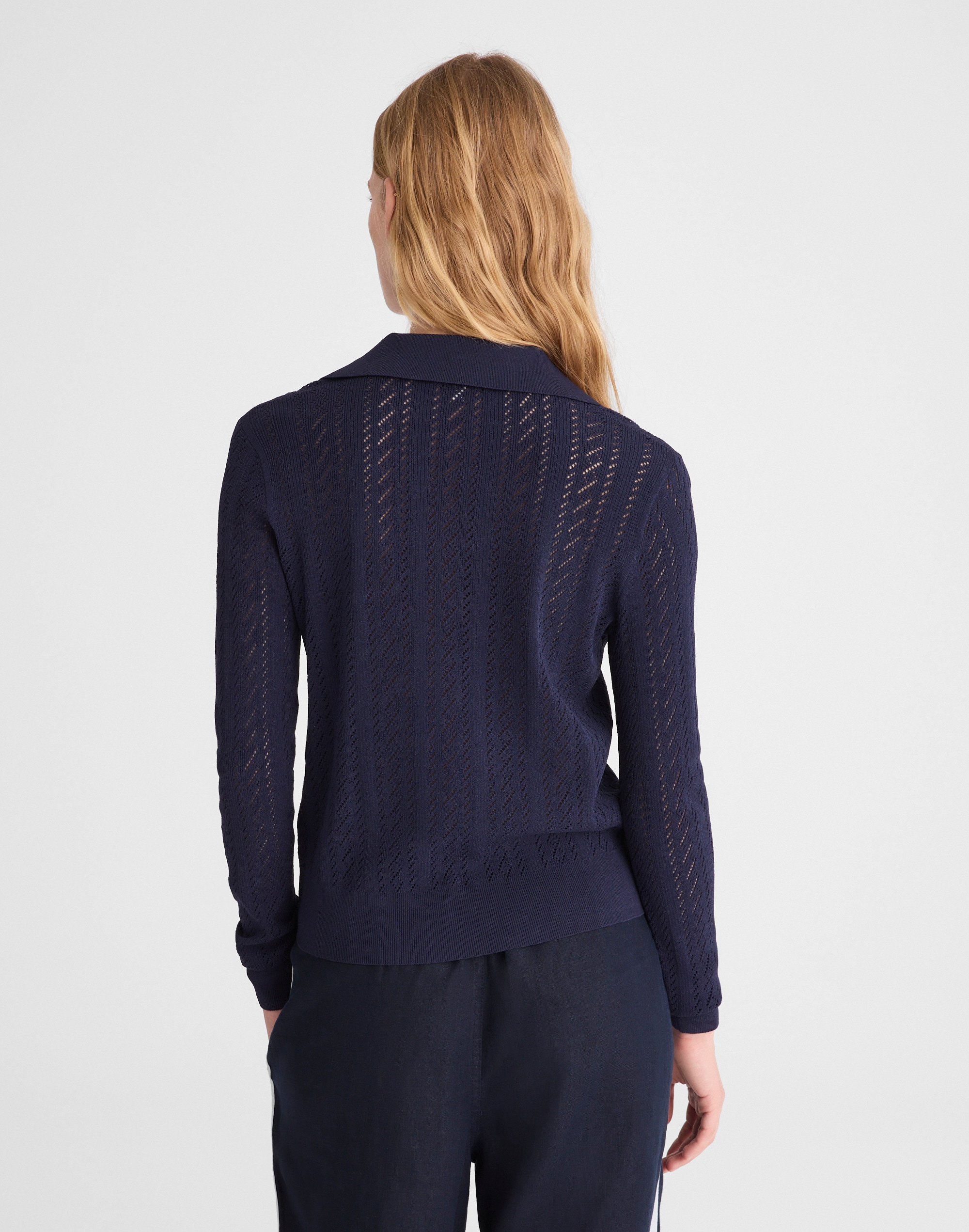 Pointelle-Stitch Polo Sweater