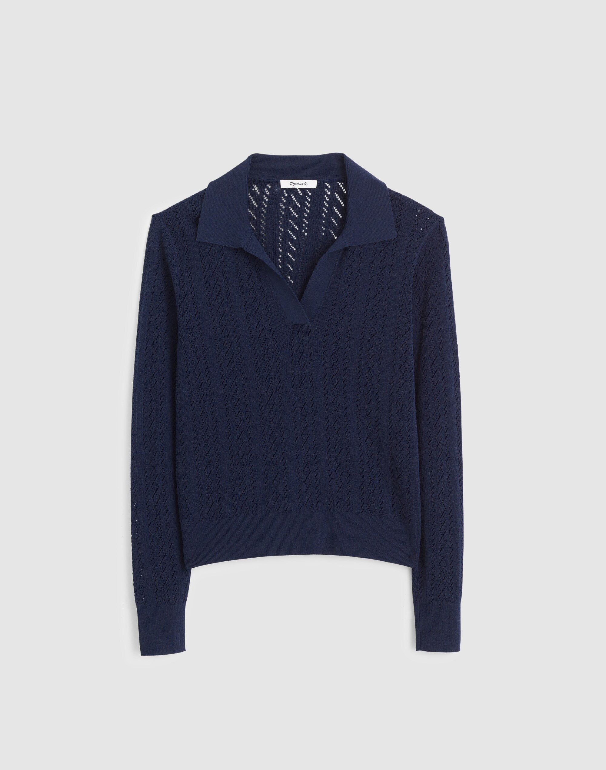 Pointelle-Stitch Polo Sweater