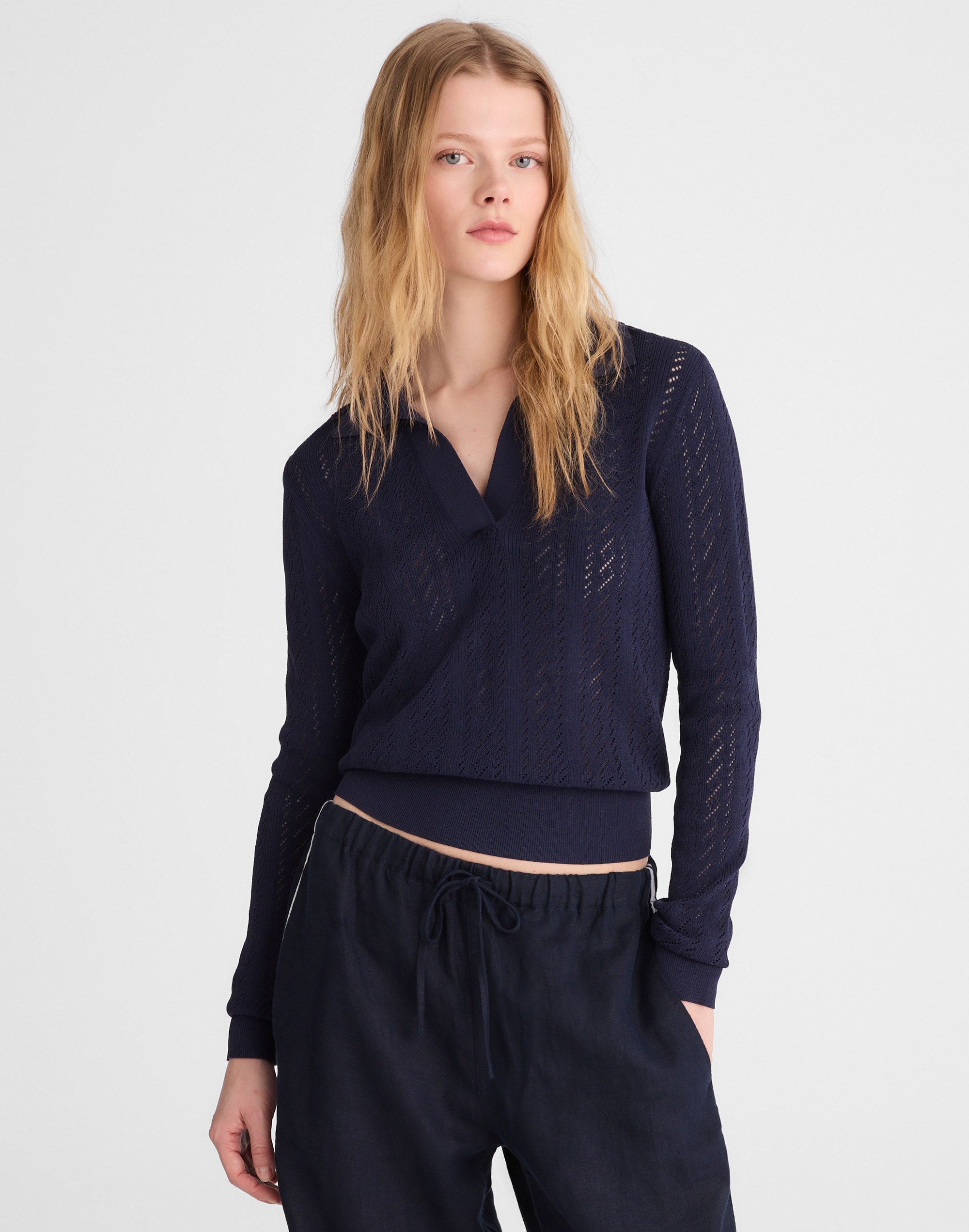 Madewell Pointelle-stitch Polo Sweater In Blue