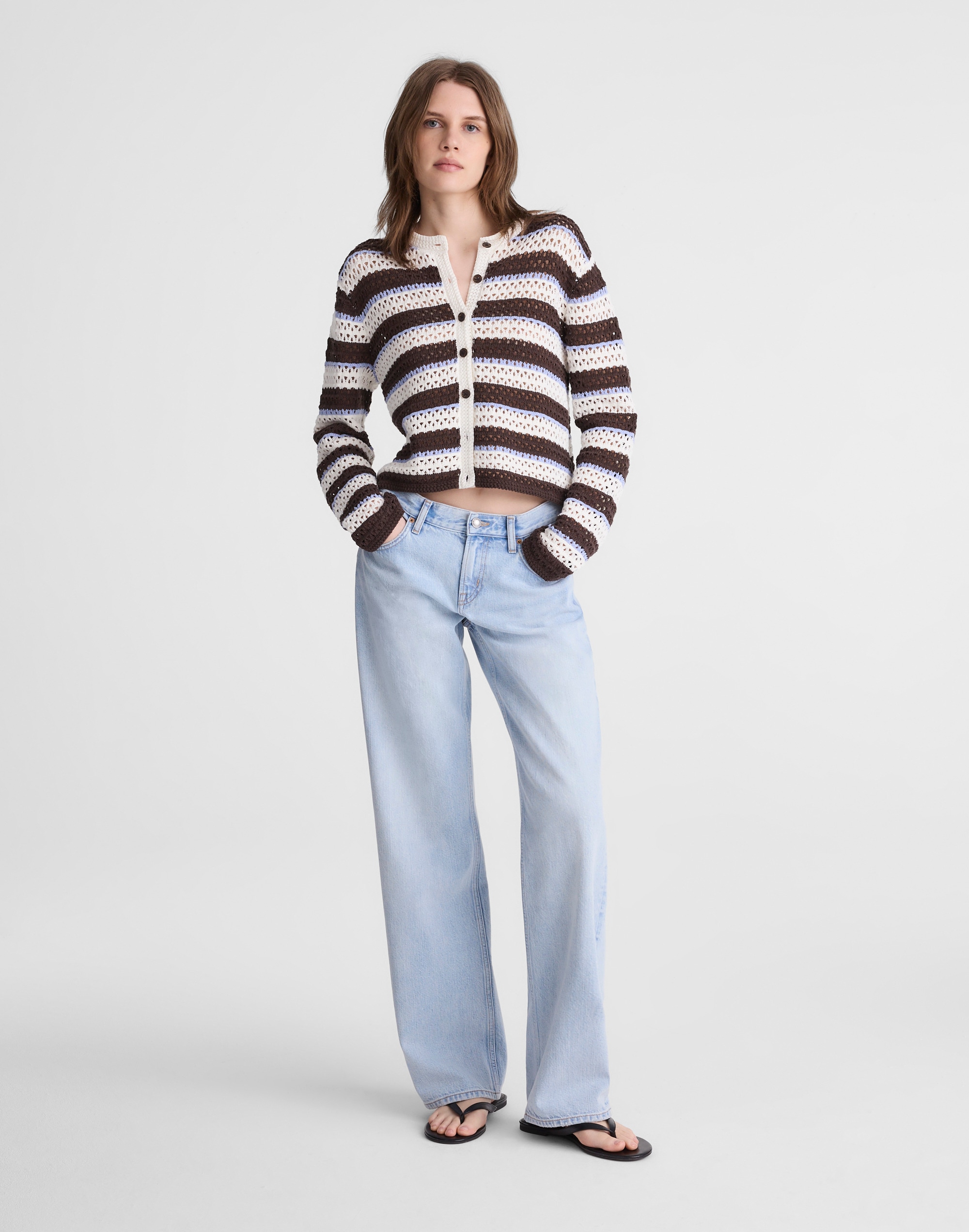 Open-Stitch Crewneck Sweater