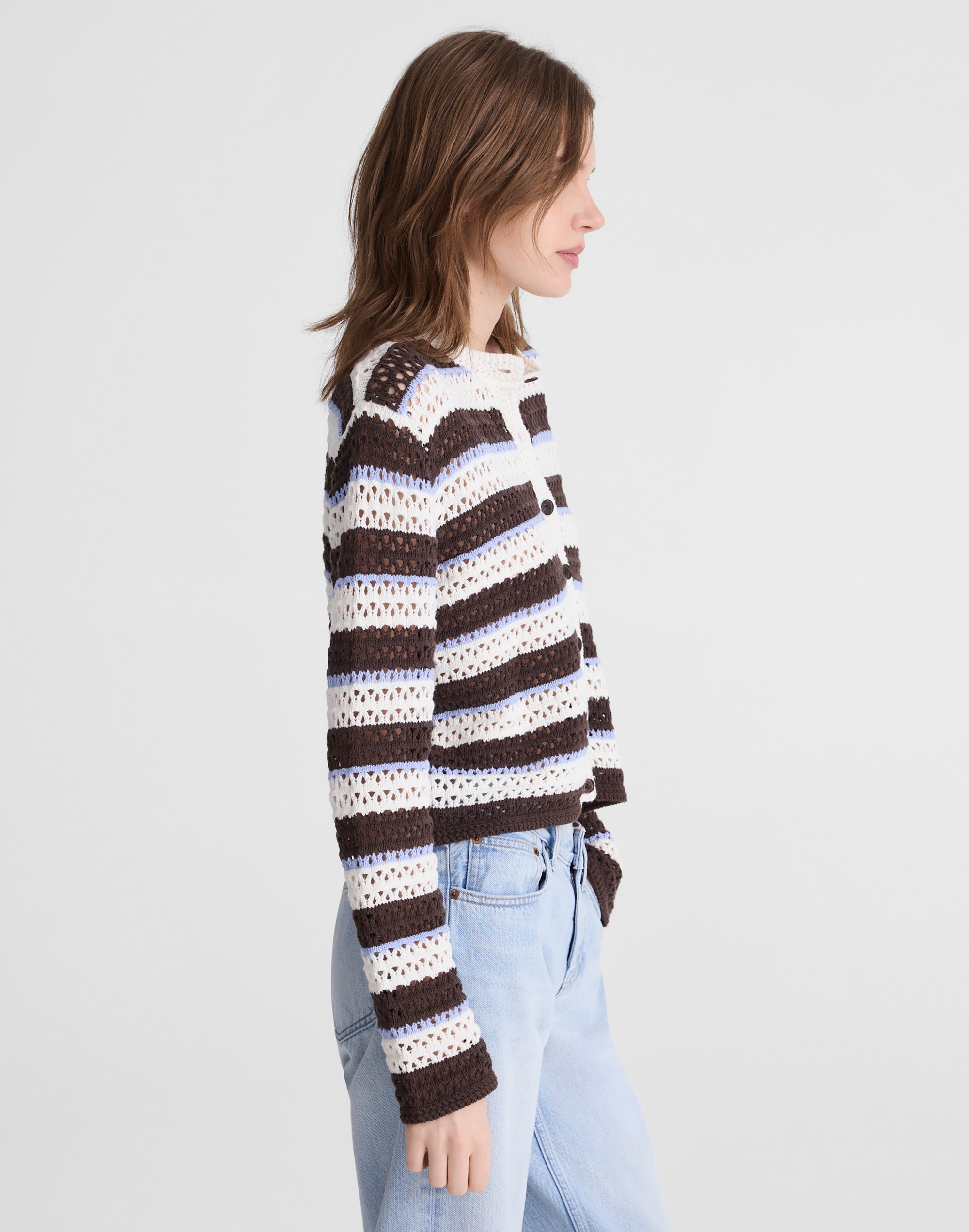 Open-Stitch Crewneck Sweater