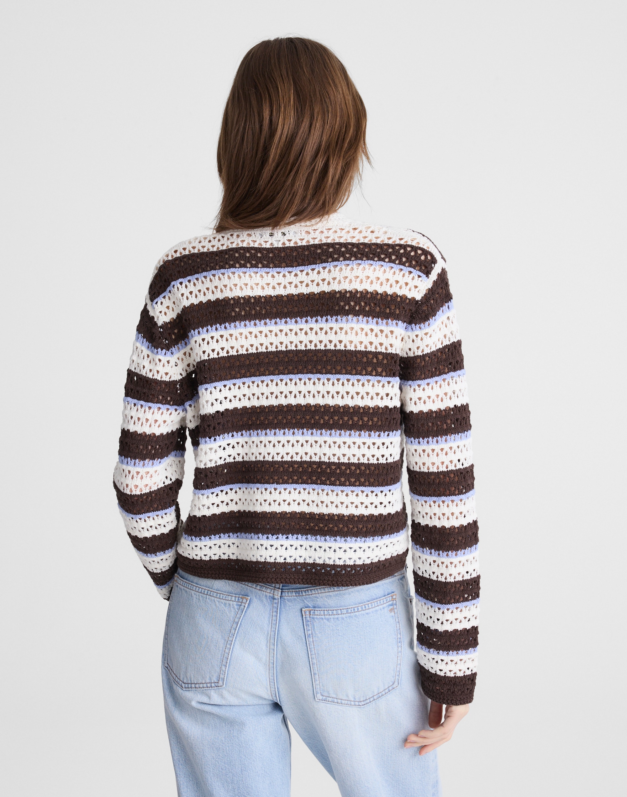 Open-Stitch Crewneck Sweater