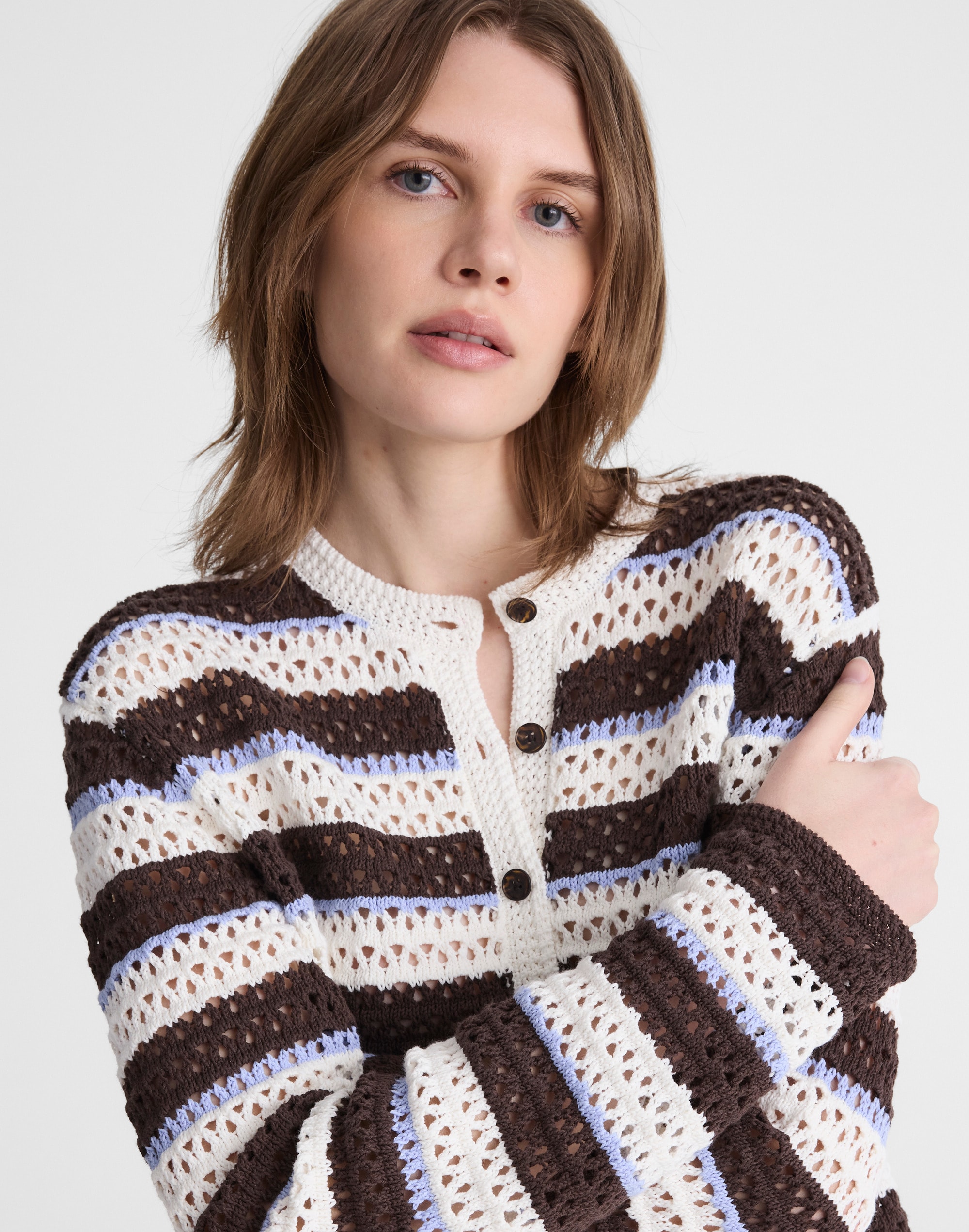 Open-Stitch Crewneck Sweater