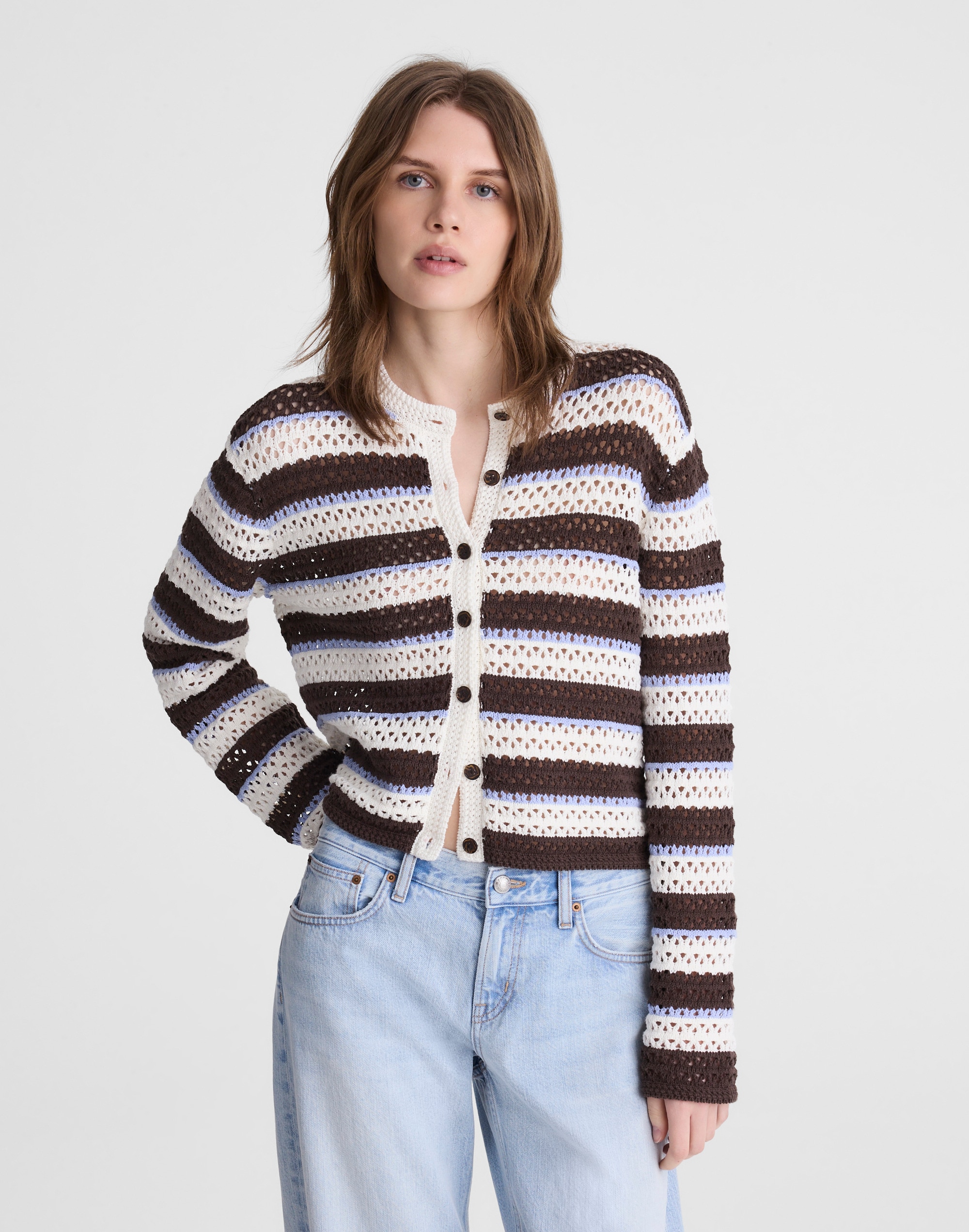 striped crochet cardigan sweater in 100% cotton